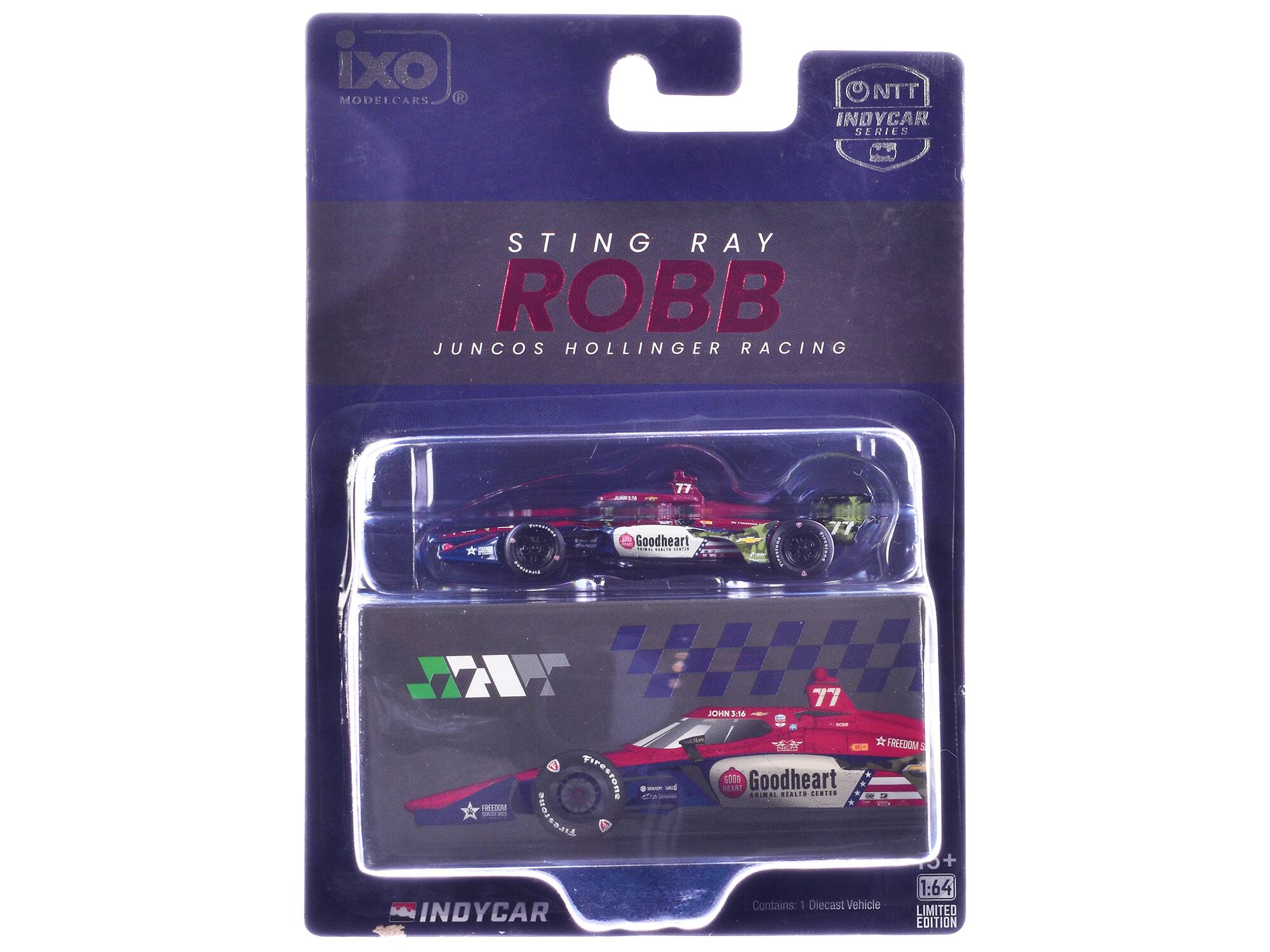 IXO MODELCARS (NTT INDYCAR SERIES) STING RAY ROBB JUNCOS HOLLINGER RACING. T7 Goodheart: i 11 MI Firestone - - FRIIUM dAN adds Prressone INDYCAR 77 JOHN3.16 FREEDOM 2 1AD DAN 9008 Goodheart EIRA BEALIS ...IER 12 + 1:64 Contains: 1 Diecast Vehicle LIMITED EDITION