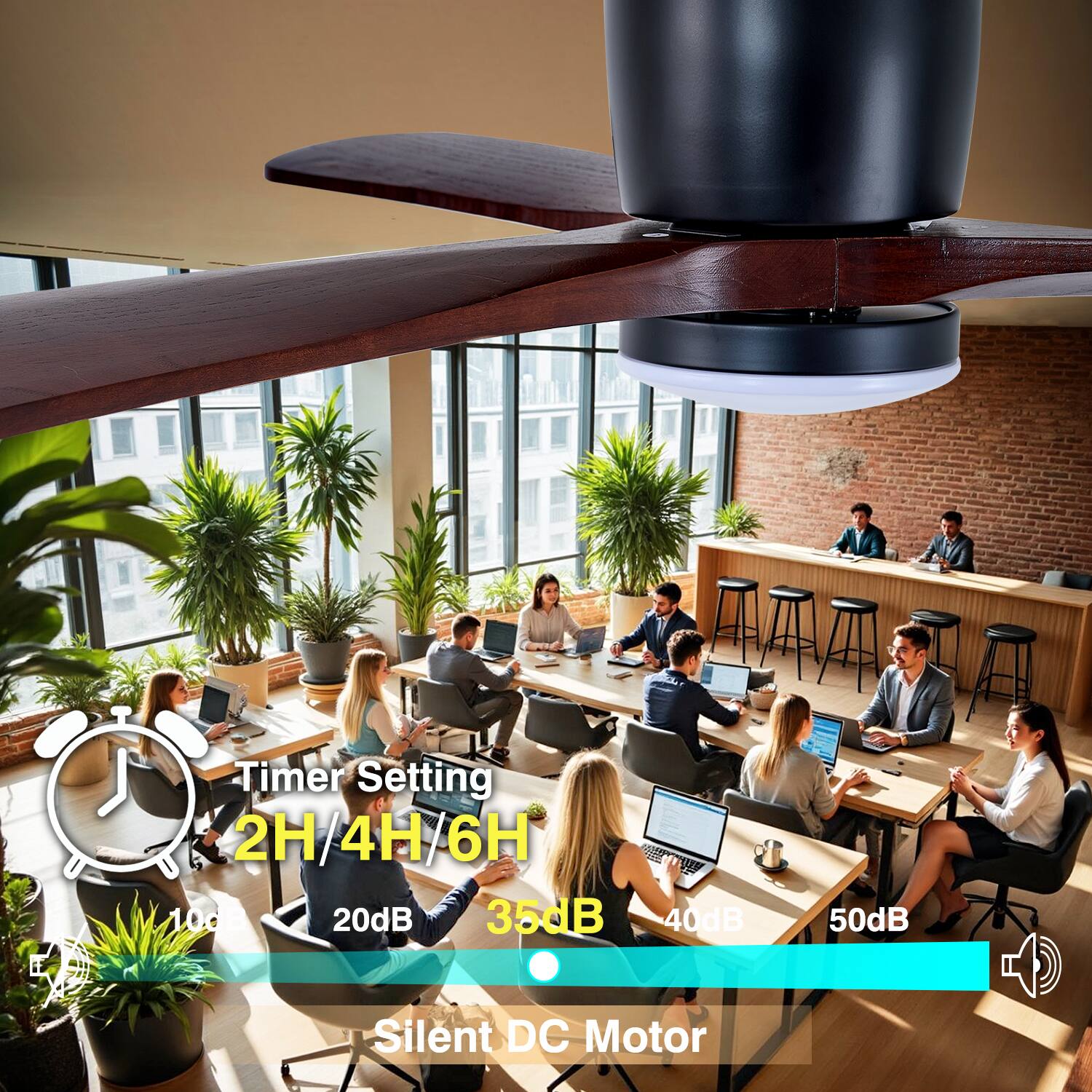 Timer Setting  
2H / 4H / 6H  
20dB 35dB 40dB 50dB  
Silent DC Motor