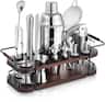 KITESSENSU - Cocktail Shaker Set Bartender Kit with Stand | Complete 24-Piece Bar Set Cocktail Kit with All Bar Accessories - sliver