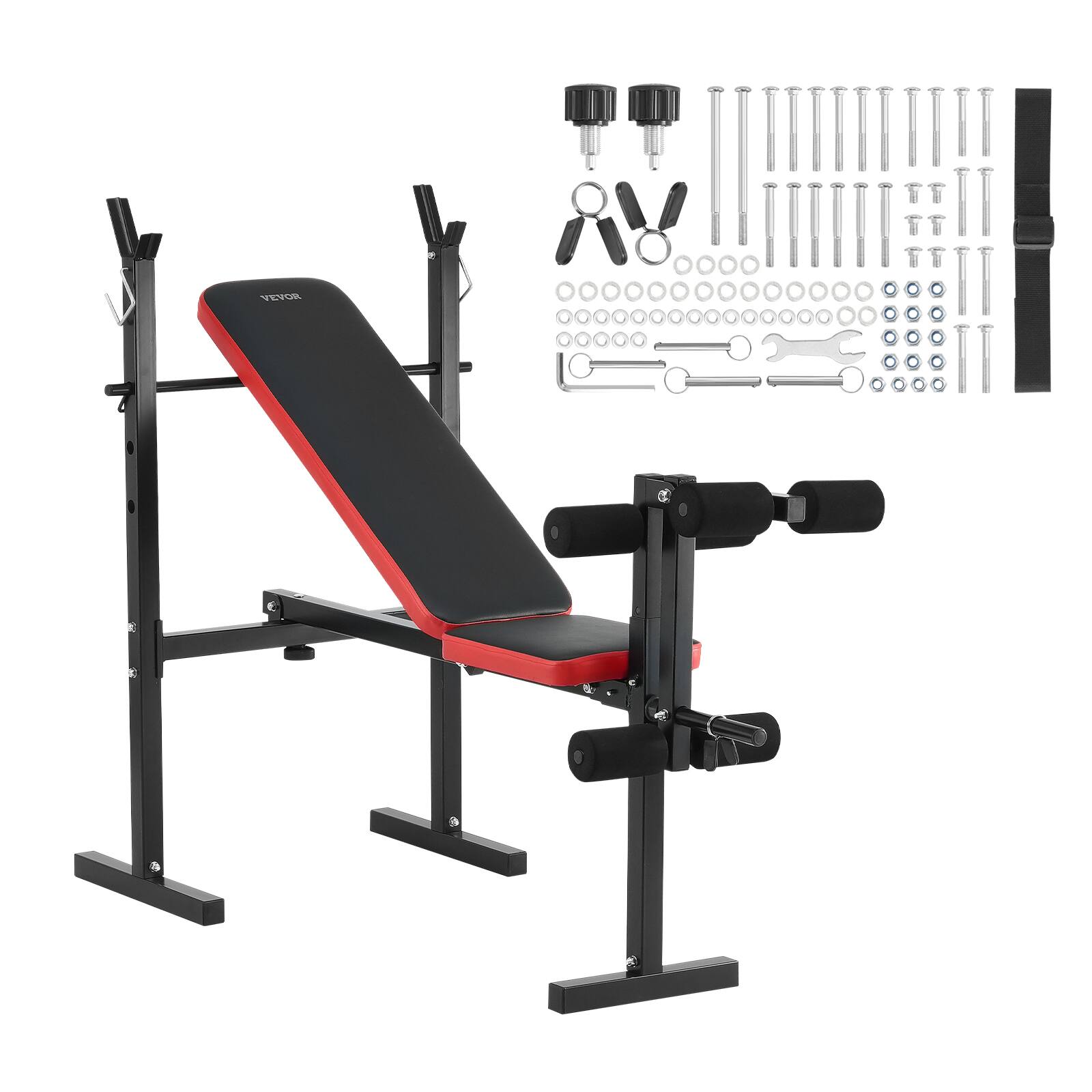 Alt View 5. VEVOR - Weight Bench, Multi-Functional Adjustable Weight Bench Press for Full Body Workout, 600lbs Exercise Sit up Bench - Black,Red.