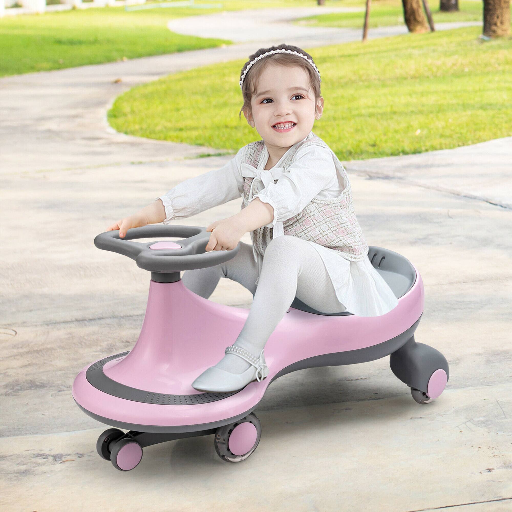 Alt View 3. Gymax - Gymax Wiggle Car Ride-on Toy w/ Flashing Wheels for Kids Pink - Pink.