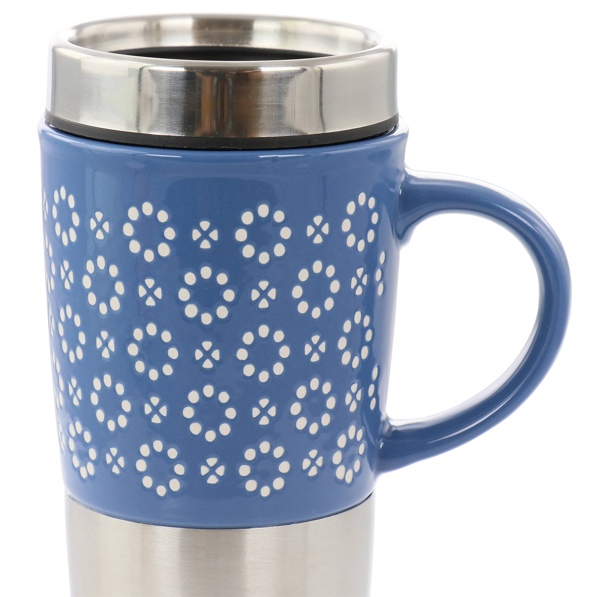 Alt View 2. Mr. Coffee - Mr. Coffee Travertine 16 Ounce Stoneware and Stainless Steel Travel Mug With Lid in Blue - Blue.