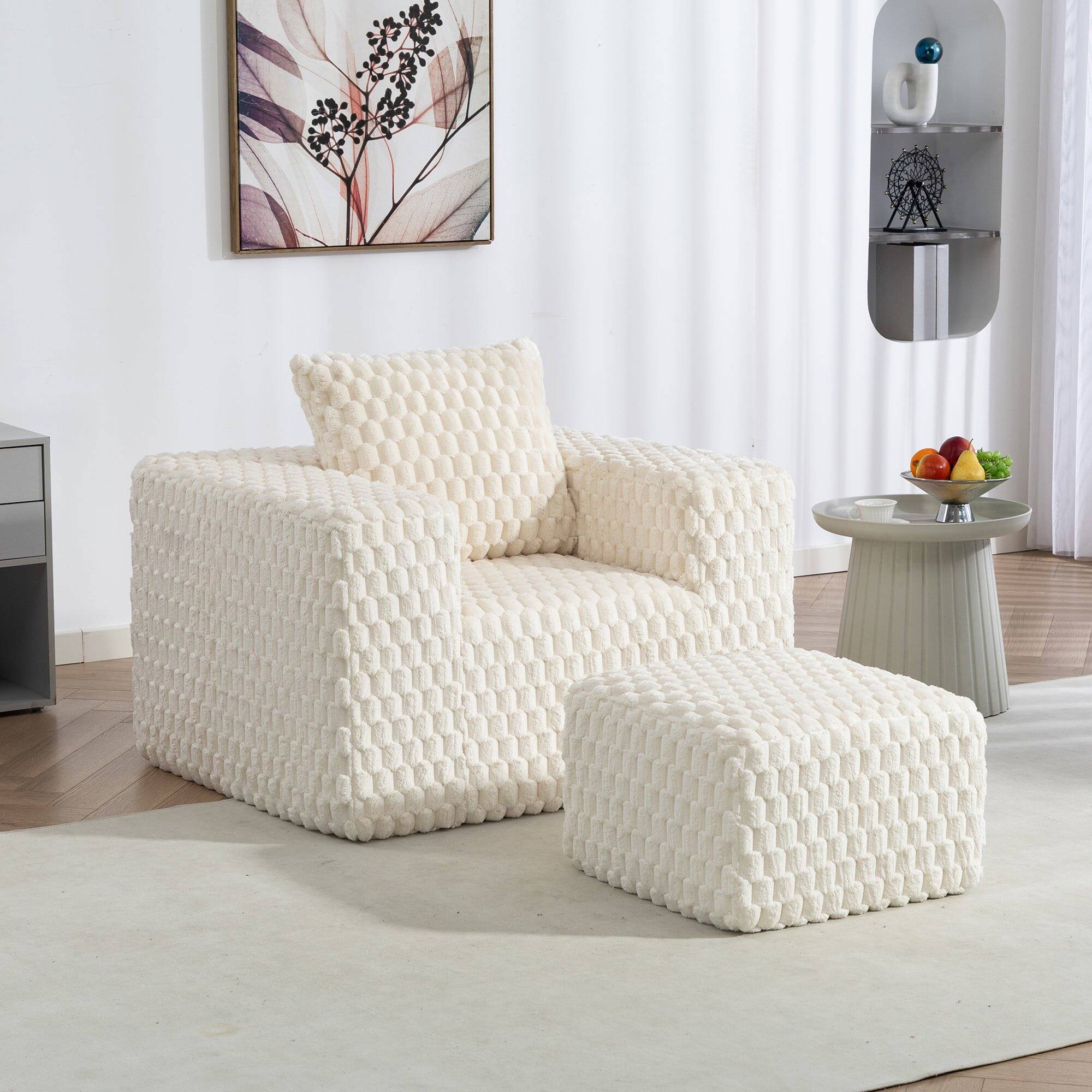 Angle. Kadyn - Oversized Single Sofa with Ottoman, Reading Sofa Couch, Deep Seat Cloud Couch with Ottoman for Living Room Corduroy - White.