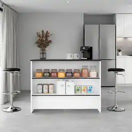 Loheer - 47 Inch Wide Kitchen Prep Table, Kitchen Island with Three Open Shelves - White and Dark Walnut