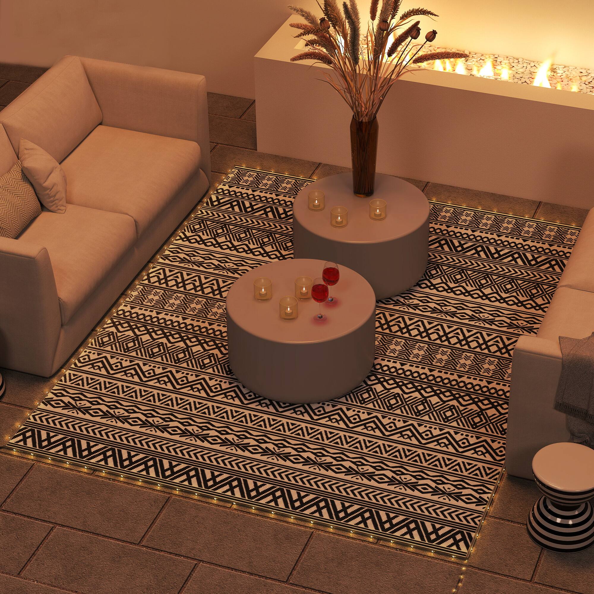 Alt View 1. Outsunny - Rug Carpet with USB Lights Reversible Patio Rug with Carry Bag for Camping 10' x - Black, White.