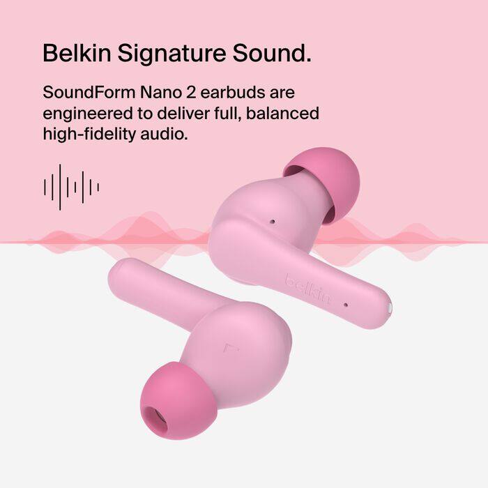 Belkin Signature Sound.  
SoundForm Nano 2 earbuds are engineered to deliver full, balanced high-fidelity audio.