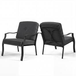 Gymax - Set of 2 Patio Metal Chairs Outdoor Dining Seat Heavy Duty w/ Cushions Garden - Black