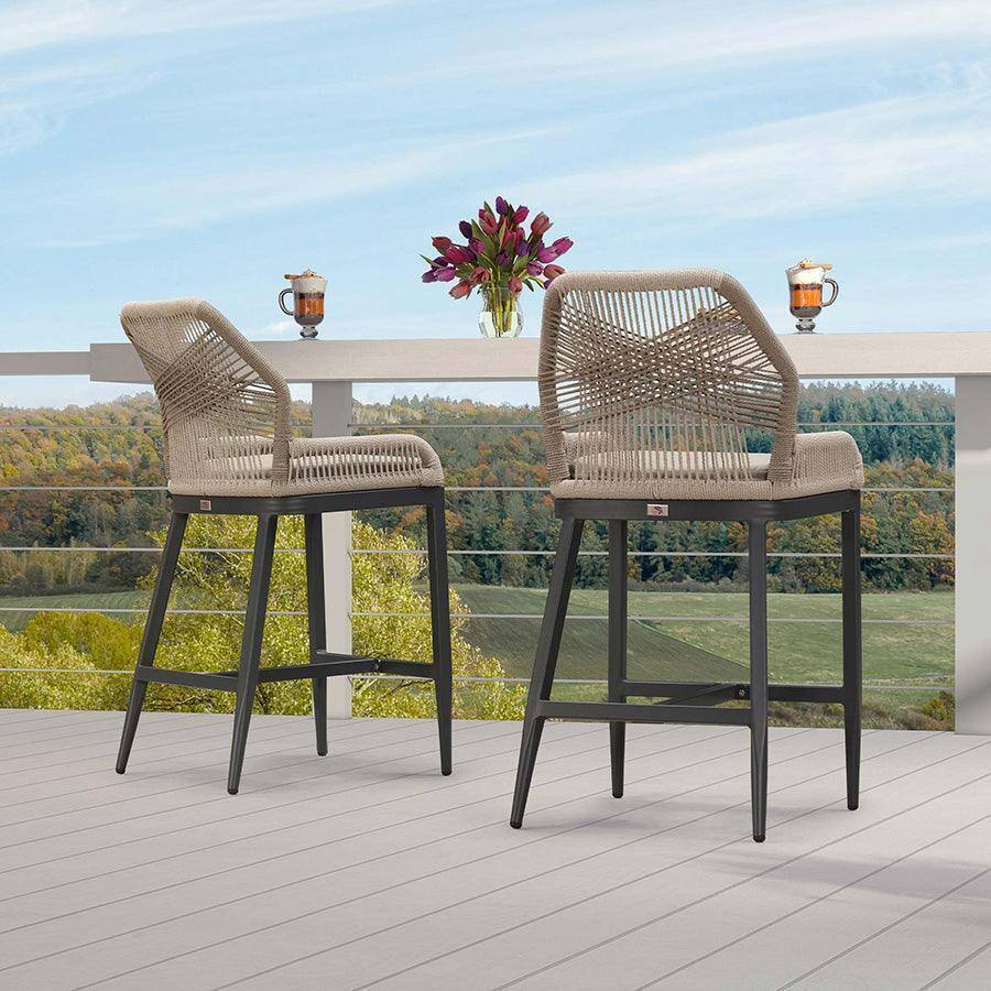 Alt View 2. PURPLE LEAF - Outdoor Sunbrella Bar Stool Set of 2, Wicker Rattan Bar stools with Back Aluminum Outside Garden Patio Bar Chairs - Dark Grey & Taupe-Counter Height.