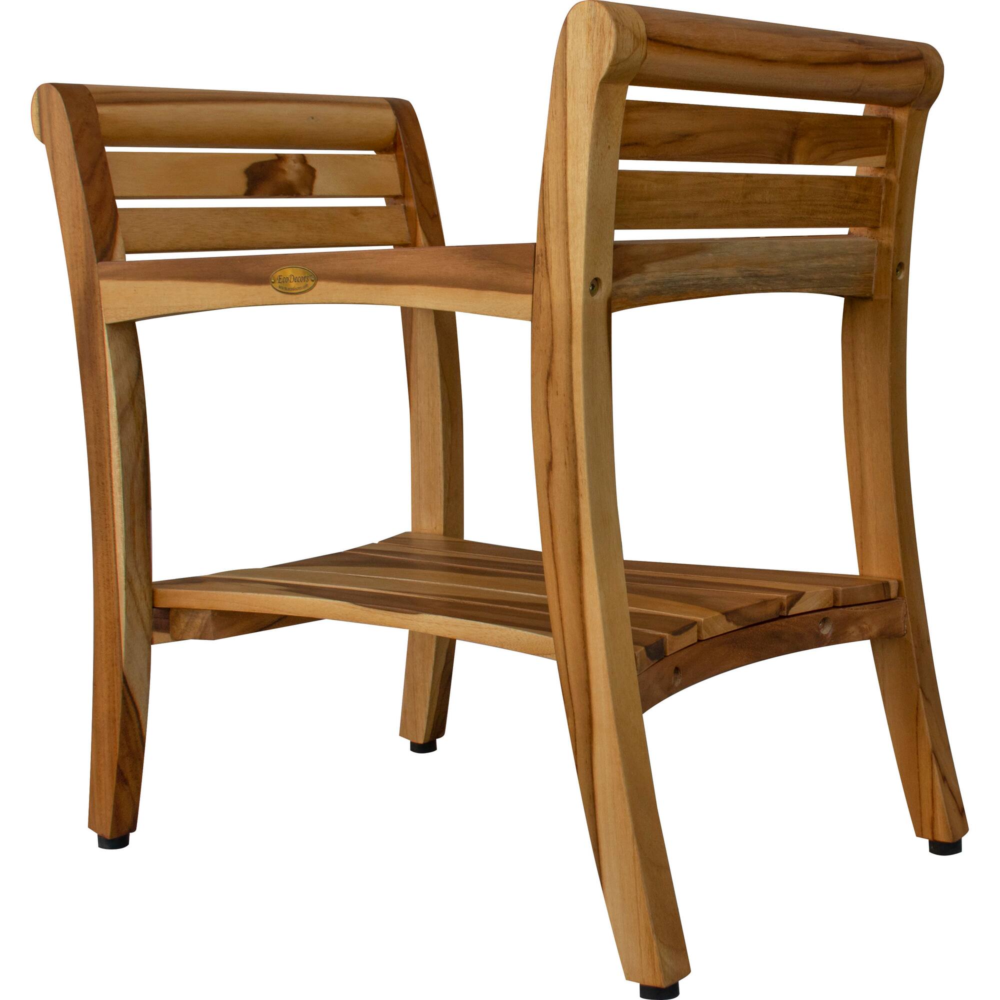 Left. EcoDecors - EcoDecors EarthyTeak Symmetry 24" Teak Shower Bench With Shelf And LiftAide Arms - EarthyTeak.