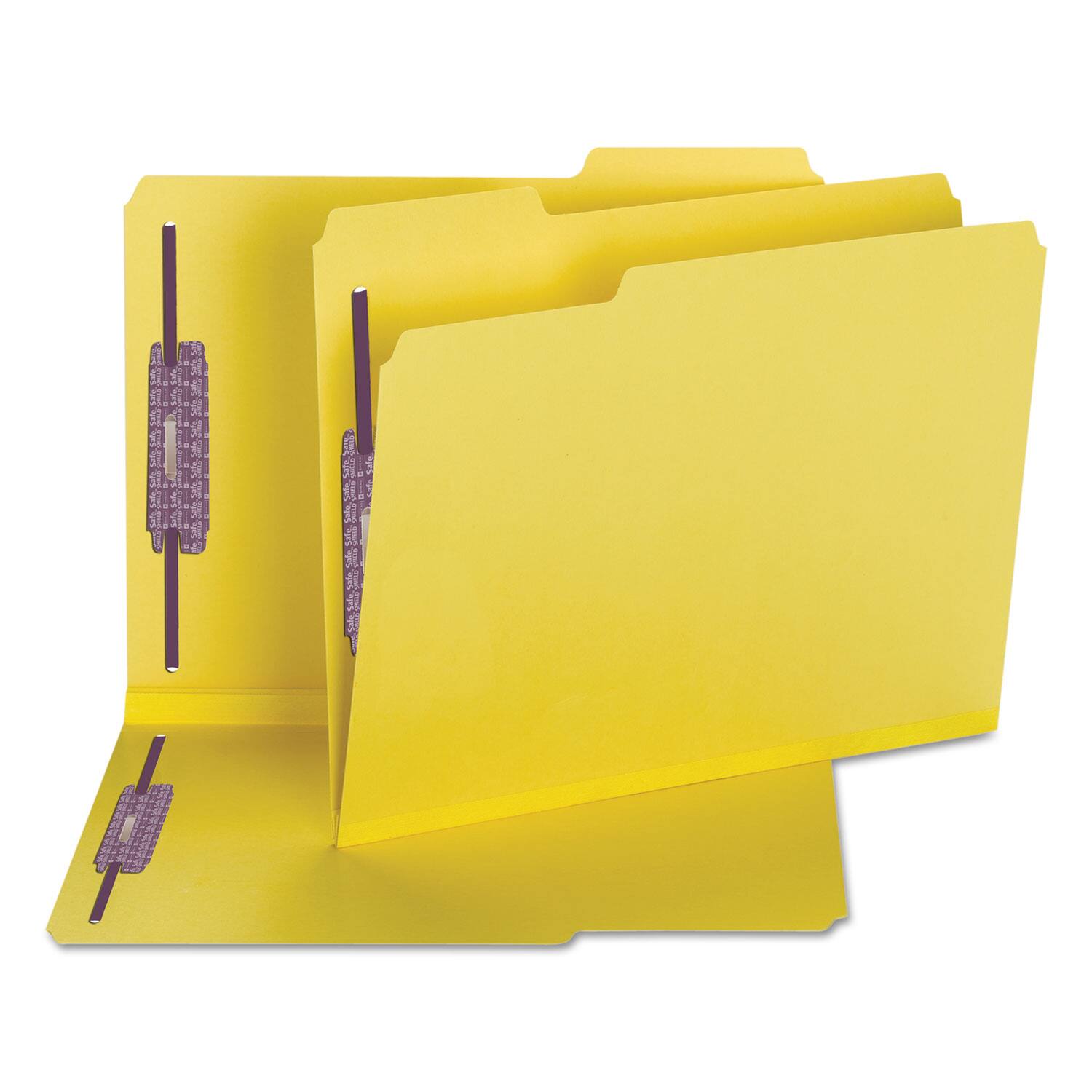 Angle. Smead Manufacturing - Colored Pressboard Fastener Folders Coated Fasteners, 2" Expansion, 2 Fasteners, Letter Size, Yellow, 25/Box.