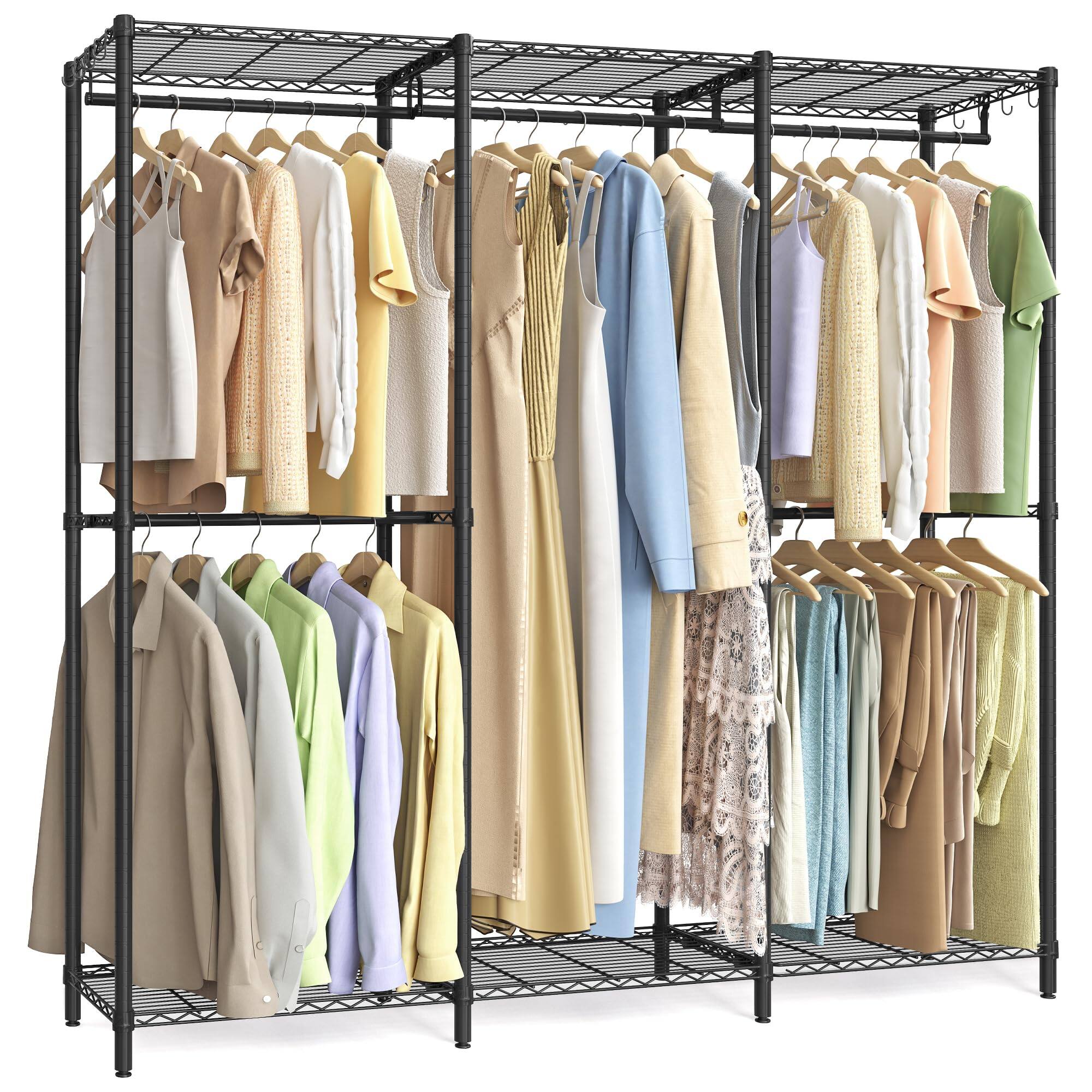 Front. Cedar Assembly - Clothing Rack Heavy-duty Garment With Adjustable Storage Shelves And Hanging Rails Hooks Freestanding Porta... - Ink Black 3 Rows Large.