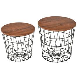 Homcom - Tables Set of 2, Nesting Tables with Storage, Round Accent Side Tables with Removable Top for Living Room - Black, Rustic Brown