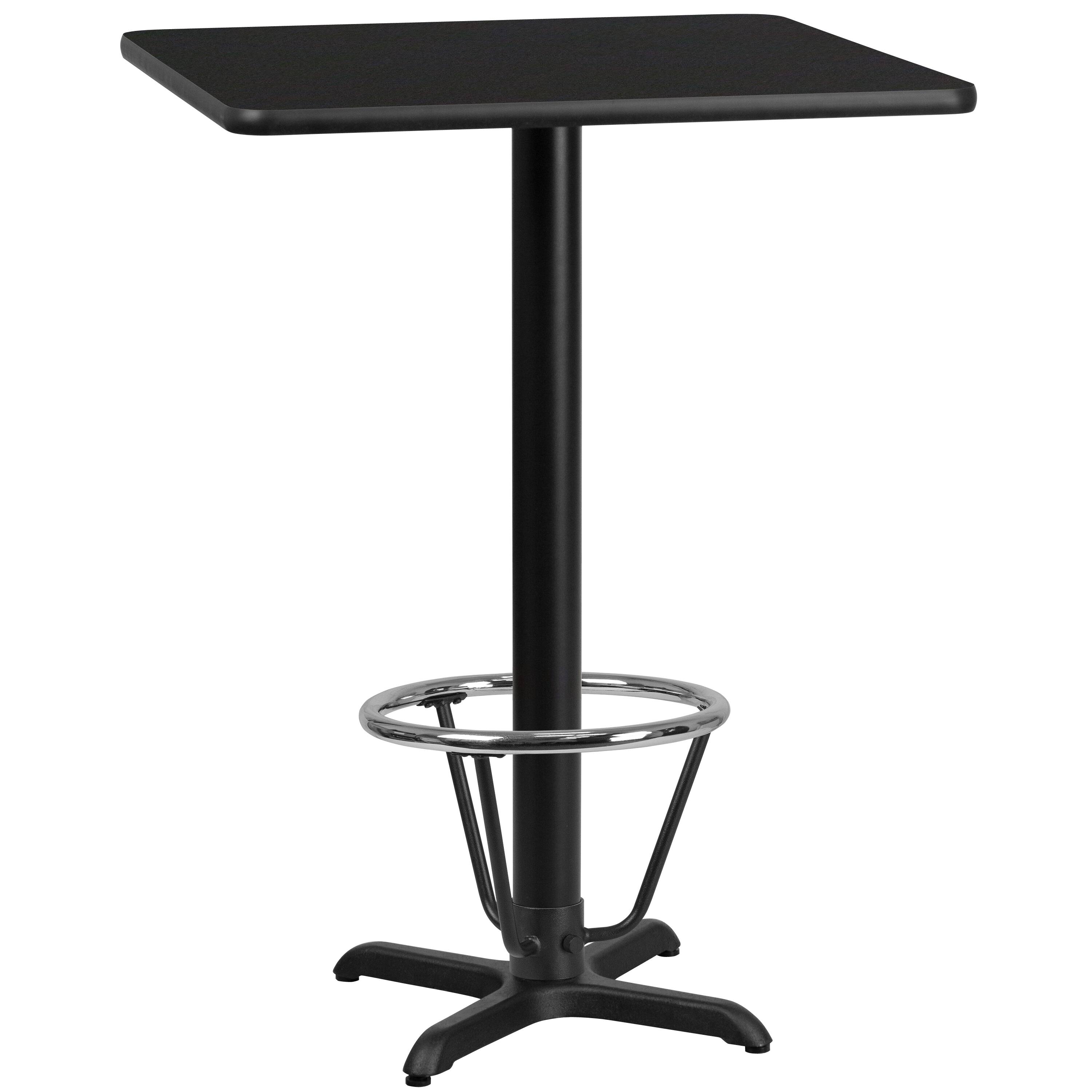 Front. Emma + Oliver - 30" Square Laminate Bar Table with 22"x22" Foot Ring Base - Black.