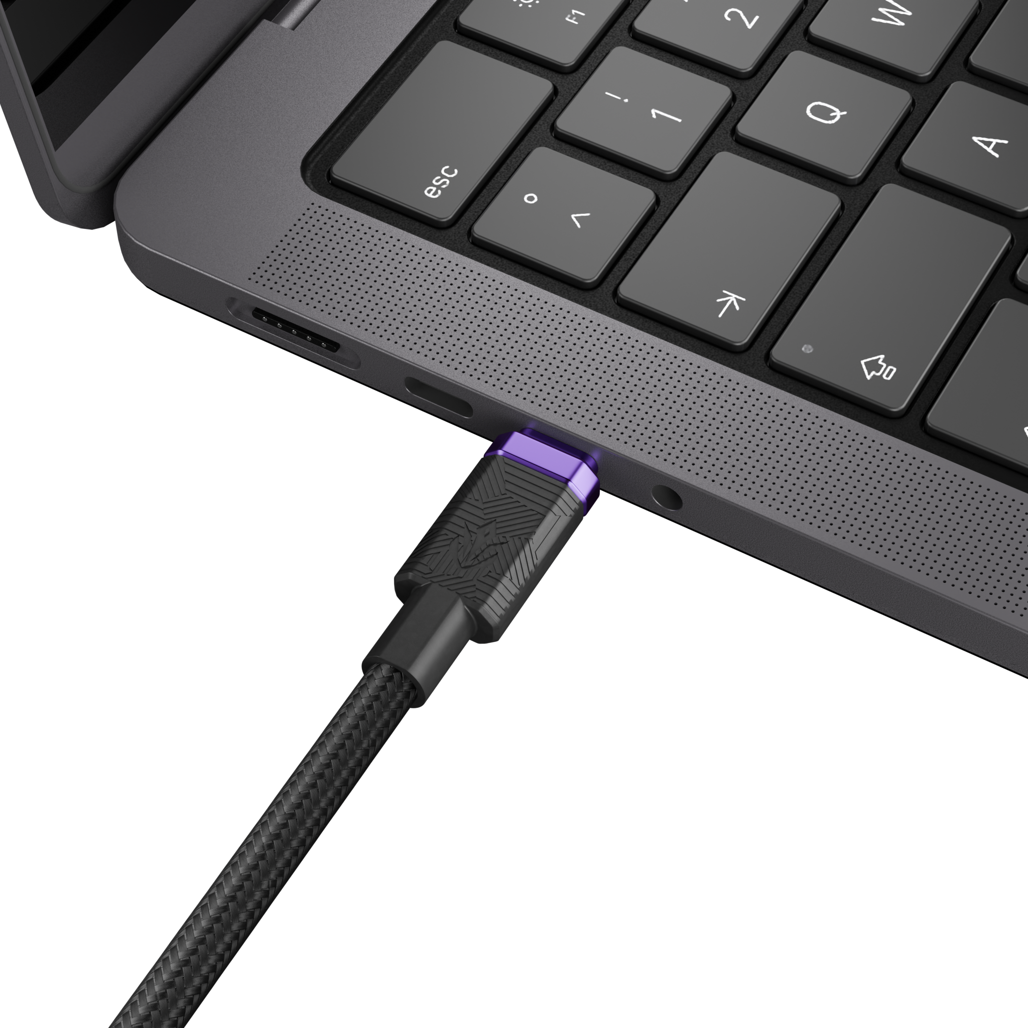 Alt View 3. ELO - ELO - Link 240W USB4 USB-C to USB-C Cable, 3 ft (1m), 40Gbps Data & Display, TitanWeave Braided Fast Charging - Black - Black, Purple.