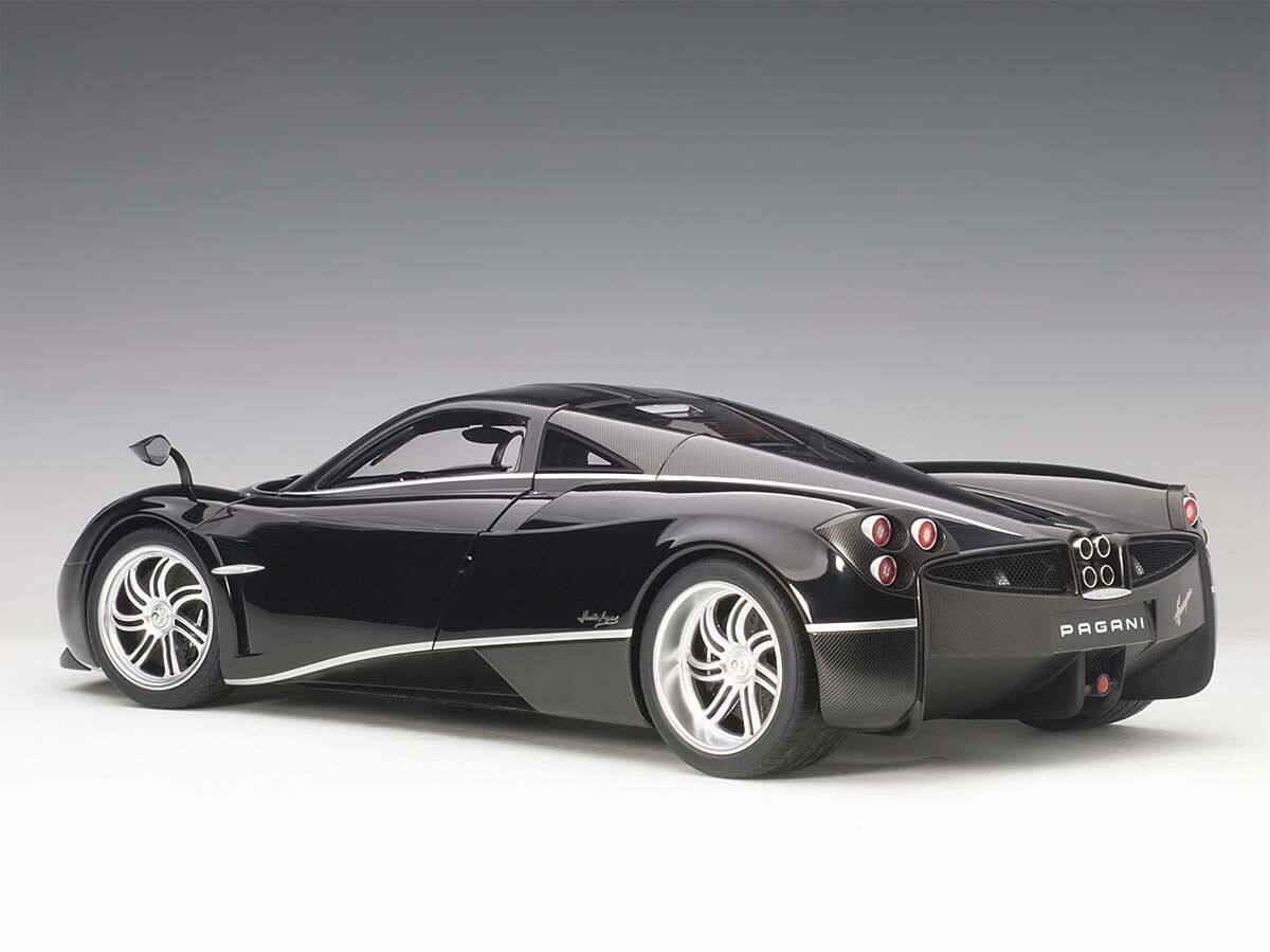 Alt View 3. Autoart - Pagani Huayra Gloss Black with Silver Stripes and Silver Wheels 1/12 Model Car by Autoart.