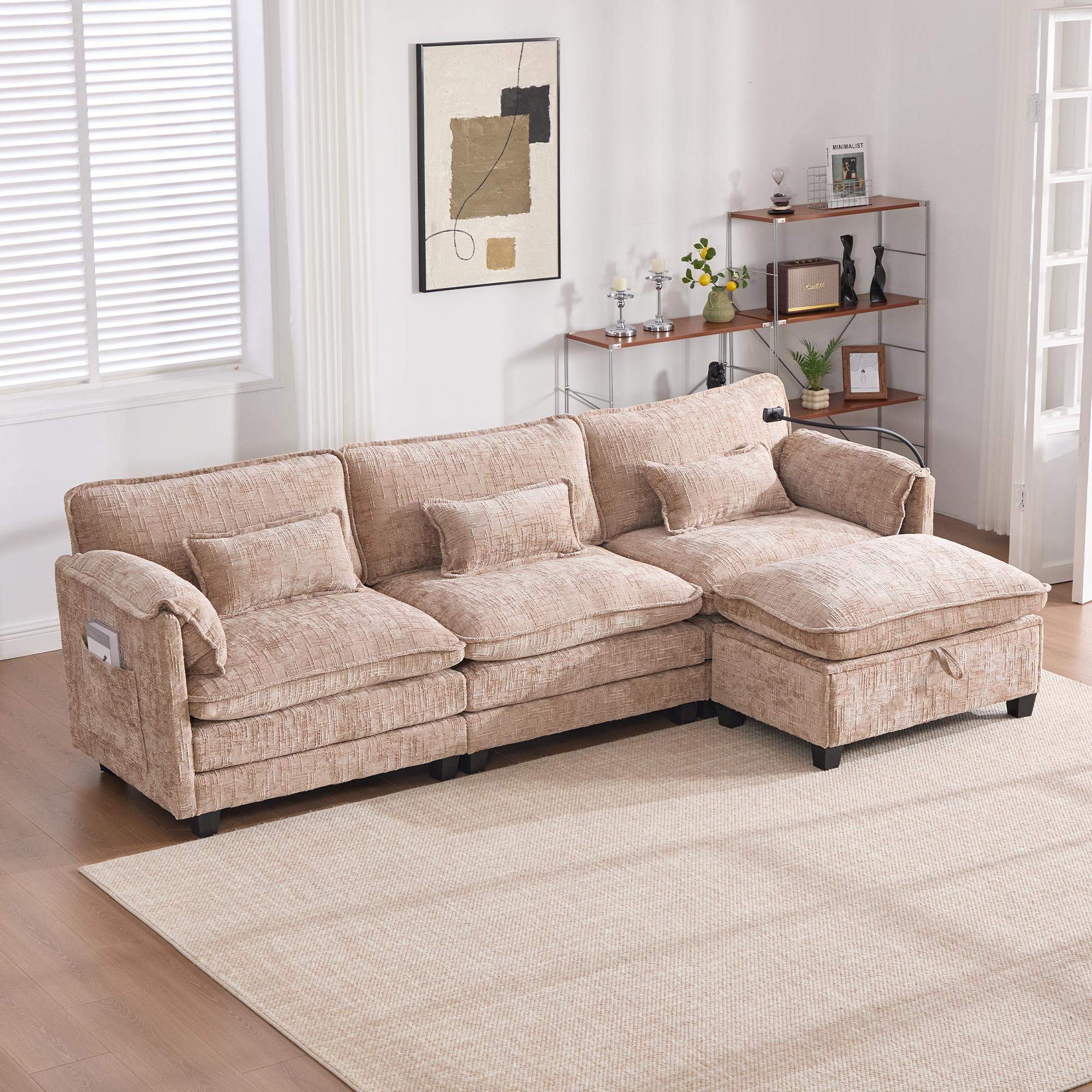 Left. Roomtec - UNITED WE WIN 112 inch Oversized Sectional Sofa Cloud Couch for Living Room Modern Chenille L Shaped Couch Comfy Boucle - khaki.
