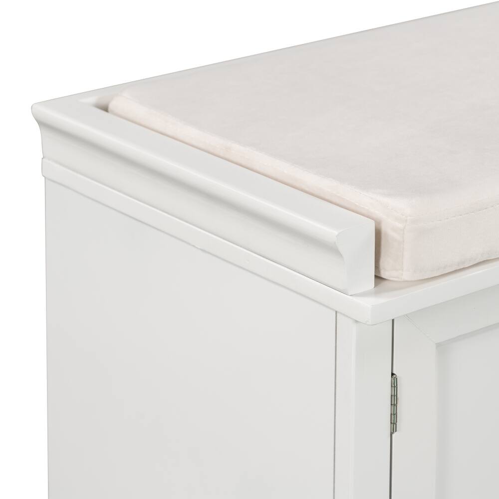 Alt View 6. Ropilly - Ropilly White Entryway Storage Bench with Drawers and Removable Cushion Wooden Shoe Bench for Mudroom Living Room - White.