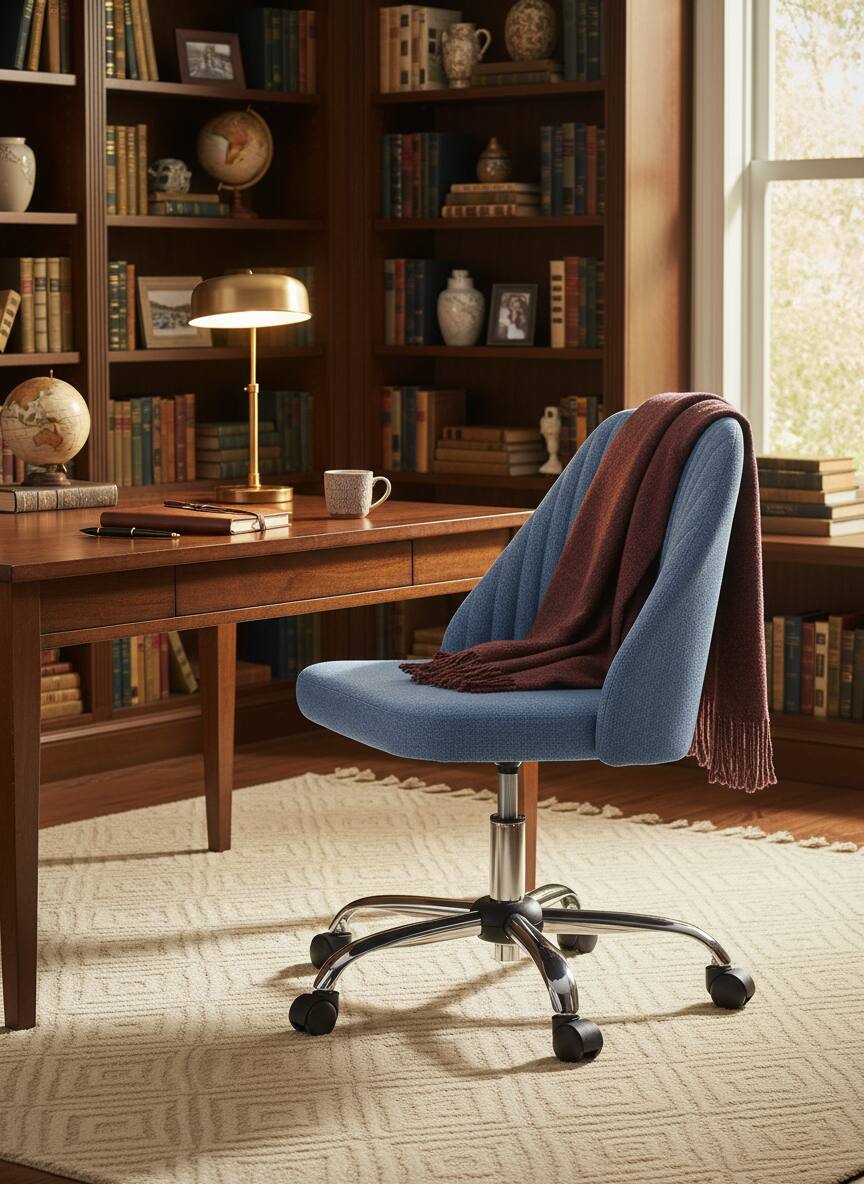 Alt View 5. AOITUN - Armless Office Desk Chair, Modern Swivel Vanity Chair Comfy Home Office Chairs Rolling Computer Task Stools - Blue.