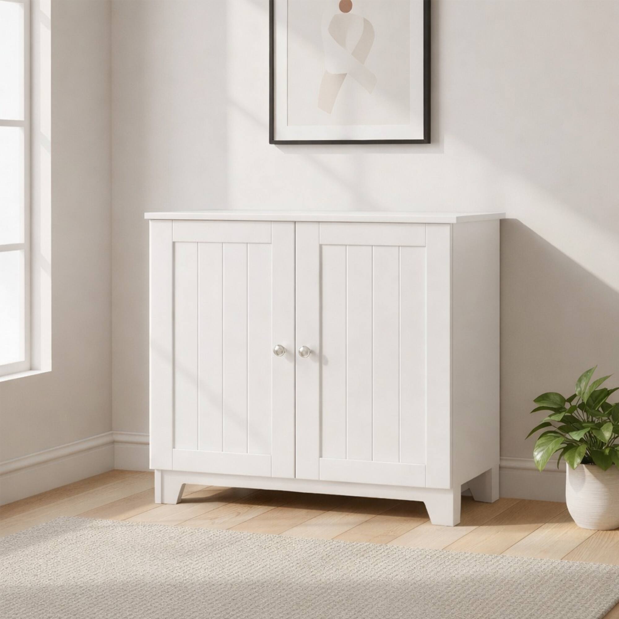 Alt View 3. Redmon - Redmon Double Door Freestanding Floor Cabinet, Modern Wooden Furniture, White - White.