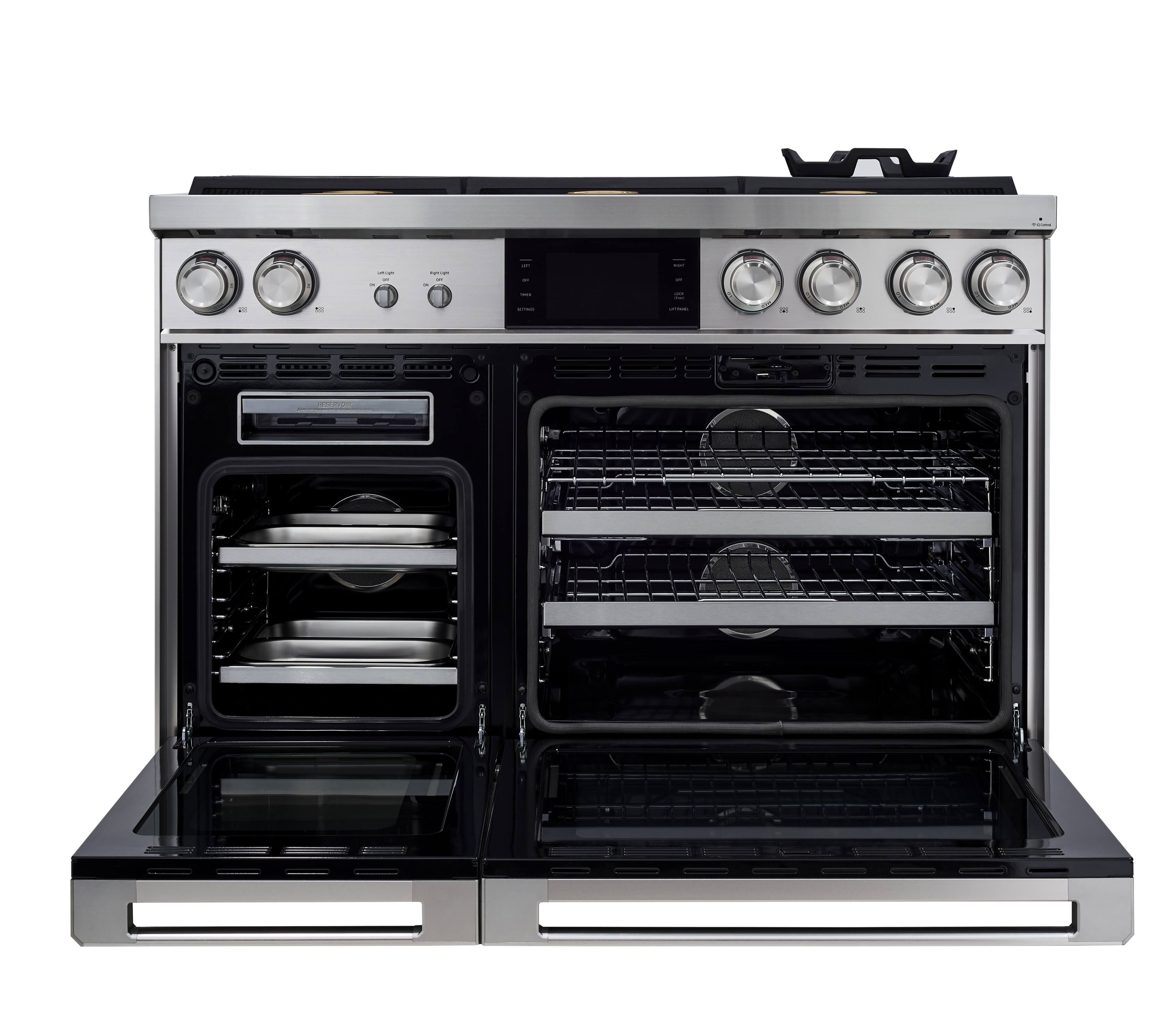 Alt View 1. Dacor - Contemporary 6.6 Cu. Ft. Slide-In Double Oven Dual Fuel Four-Part Pure Convection Range with GreenClean and RealSteam - Silver Stainless Steel.