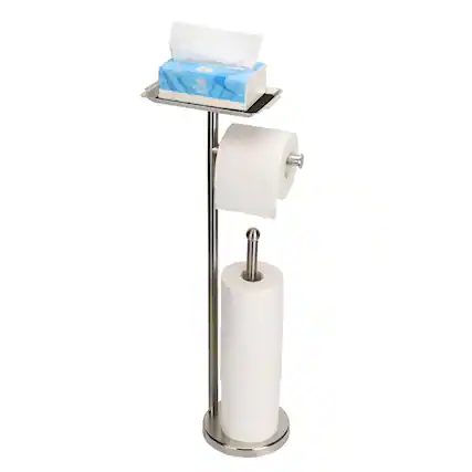 Front. Dazzed Corner - Freestanding Toilet Paper Holder Stand,Storages 4 Reserve Rolls - Brushed Nickel.