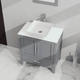 30" Bathroom Vanity and Sink Combo - Glass Top Cabinet with Mirror