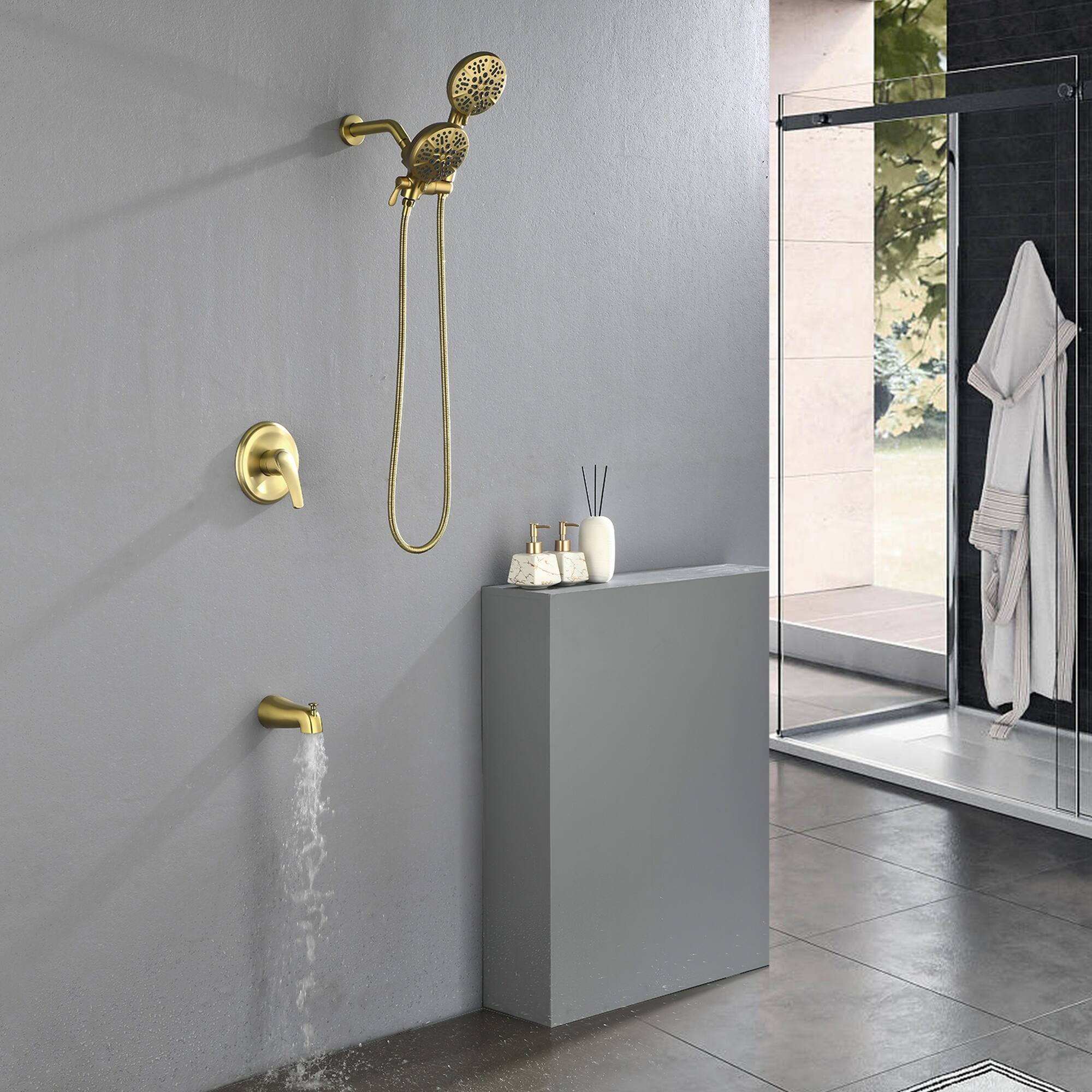 Alt View 4. Boyel Living - Brushed Gold Dual Shower Head System Brass SUS304 1-Function Valve 7-Function Sprayers cUPC - Brushed Gold.