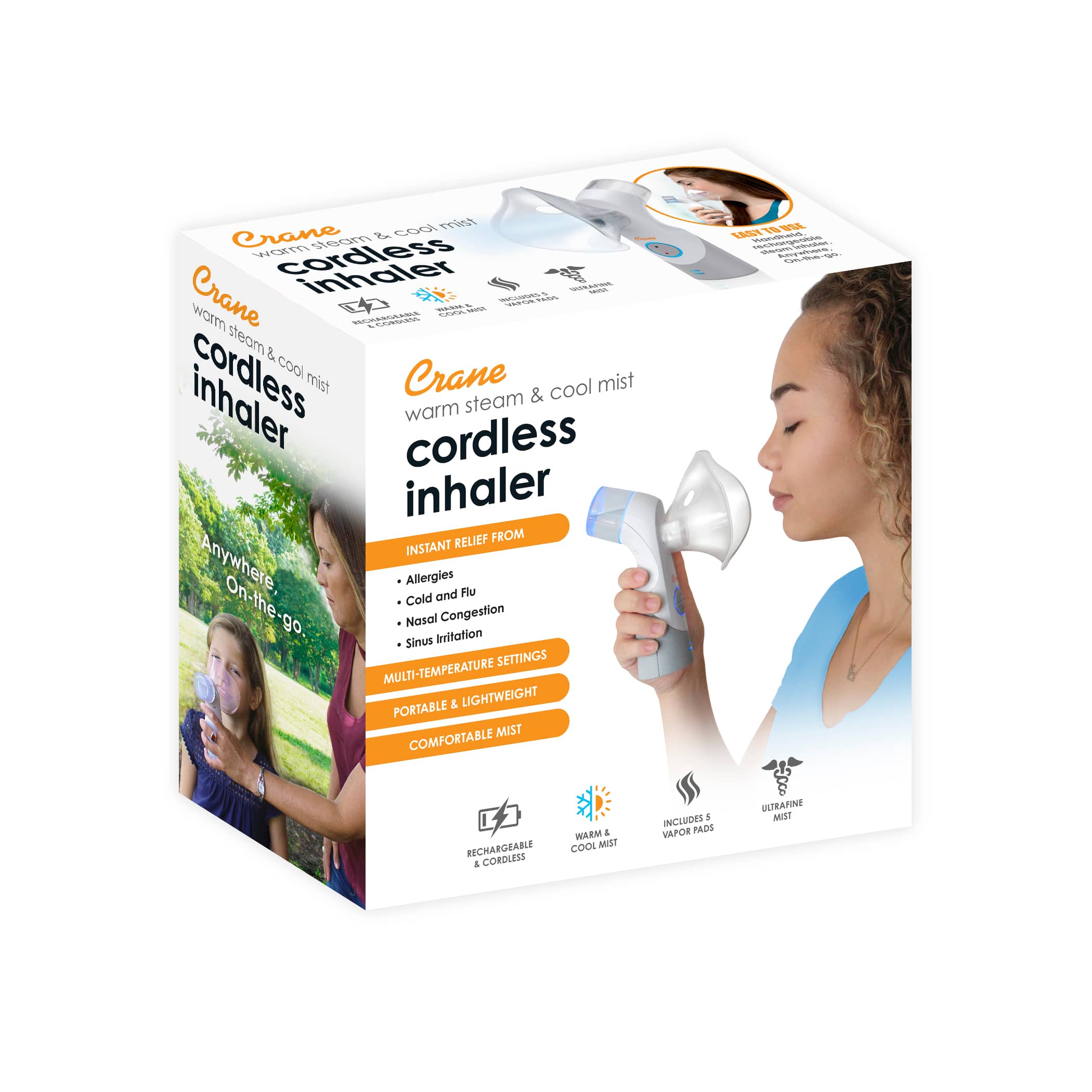 Alt View 12. CRANE - Warm Steam & Cool Mist Cordless Portable Mist Inhaler - White/Gray.