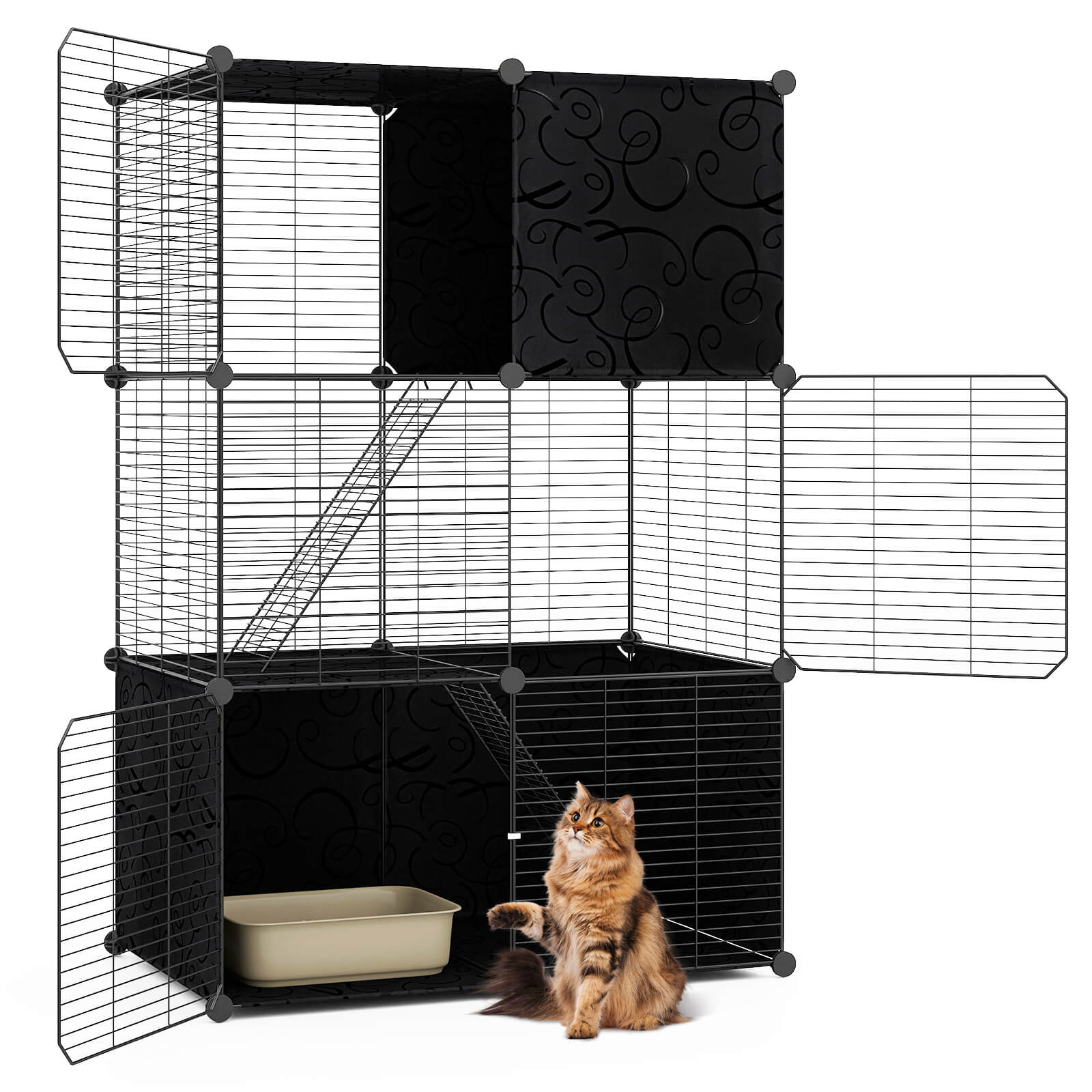 Front. Costway - Costway 3-Tier Indoor Metal Wire Kitten Enclosure with 2 Ramps, Pet Pen for Small Animal.
