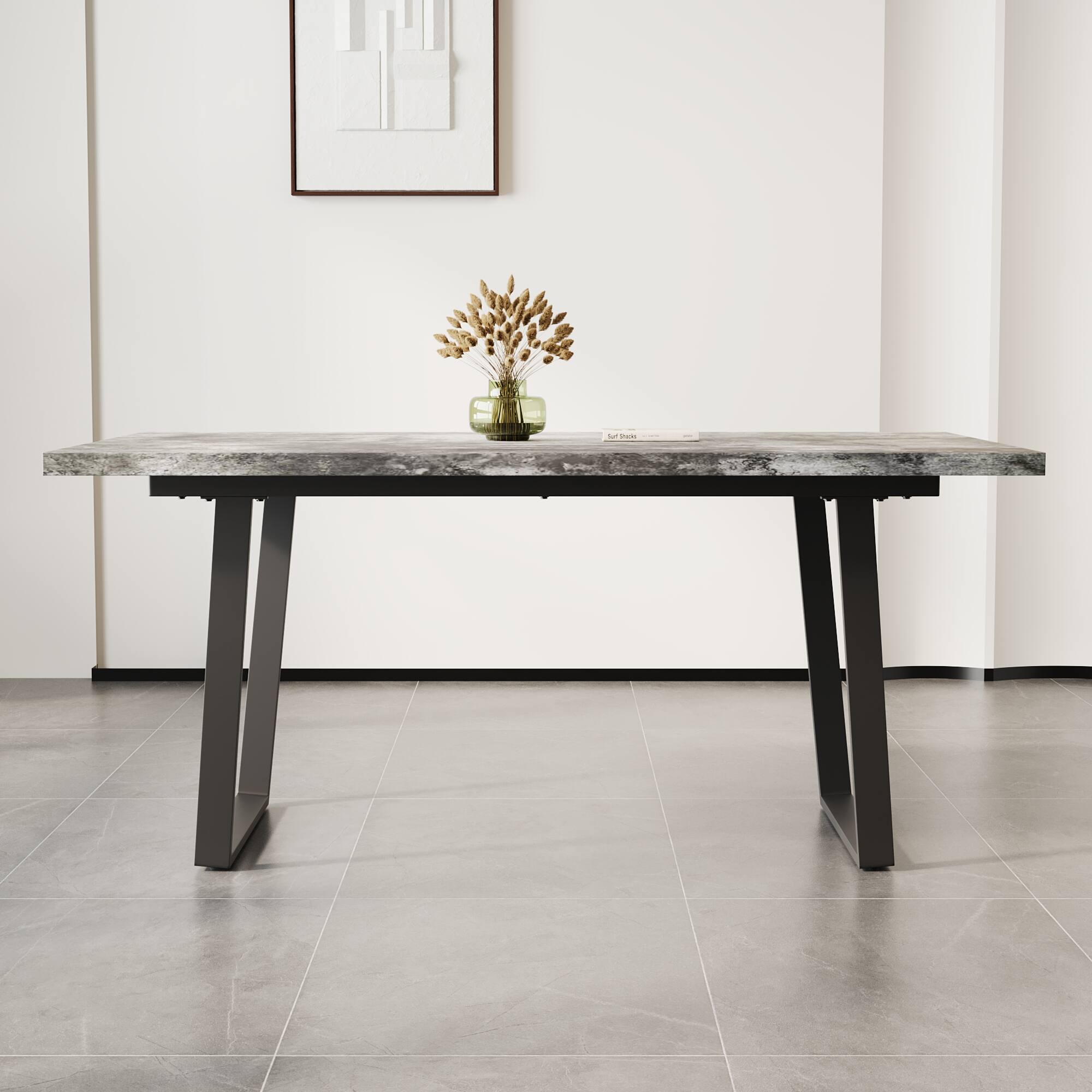 Left. Tiramisubest - Simple and modern design, 6-person dining table, 62.9-inch rectangular MDF dining table - Gray.