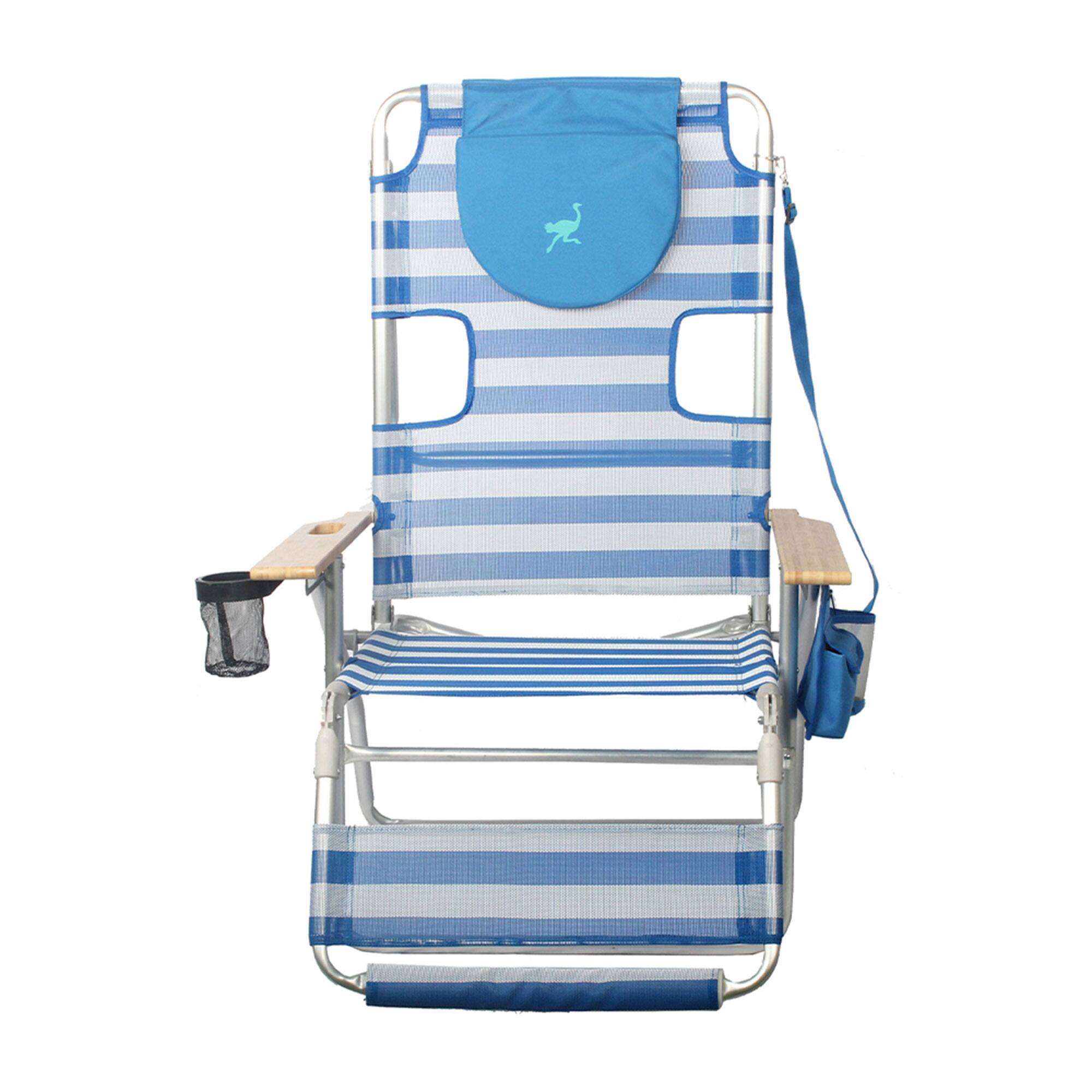 Alt View 4. Ostrich - Ostrich Altitude 3N1 High Back Outdoor Beach Lounge Chair with Footrest, Stripe - Blue/White Stripe.