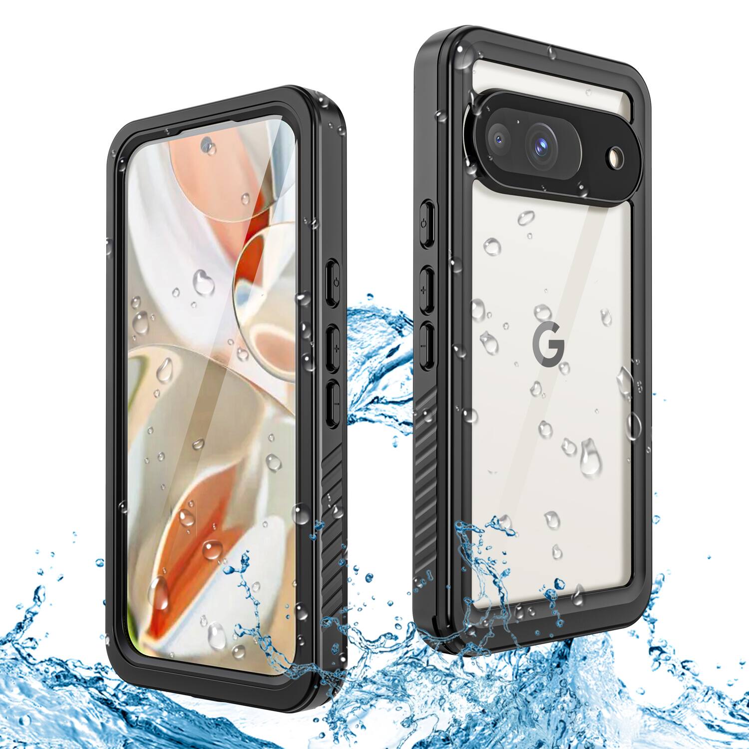 Front. Dteck - Waterproof Full Body Case for Google Pixel 9,Clear Back Shockproof Heavy Duty Cover with Built-in Screen Protector - Black.