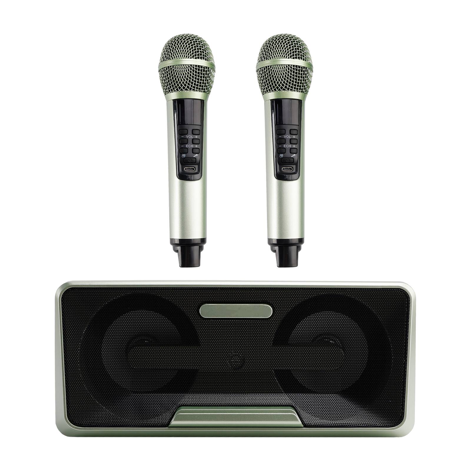 Alt View 4. Topteng - 20W Portable Karaoke Speaker with 2 Wireless Mics - BT 5.0, 3000mAh Battery, for Outdoor/Home/Car Party - Green - Green.