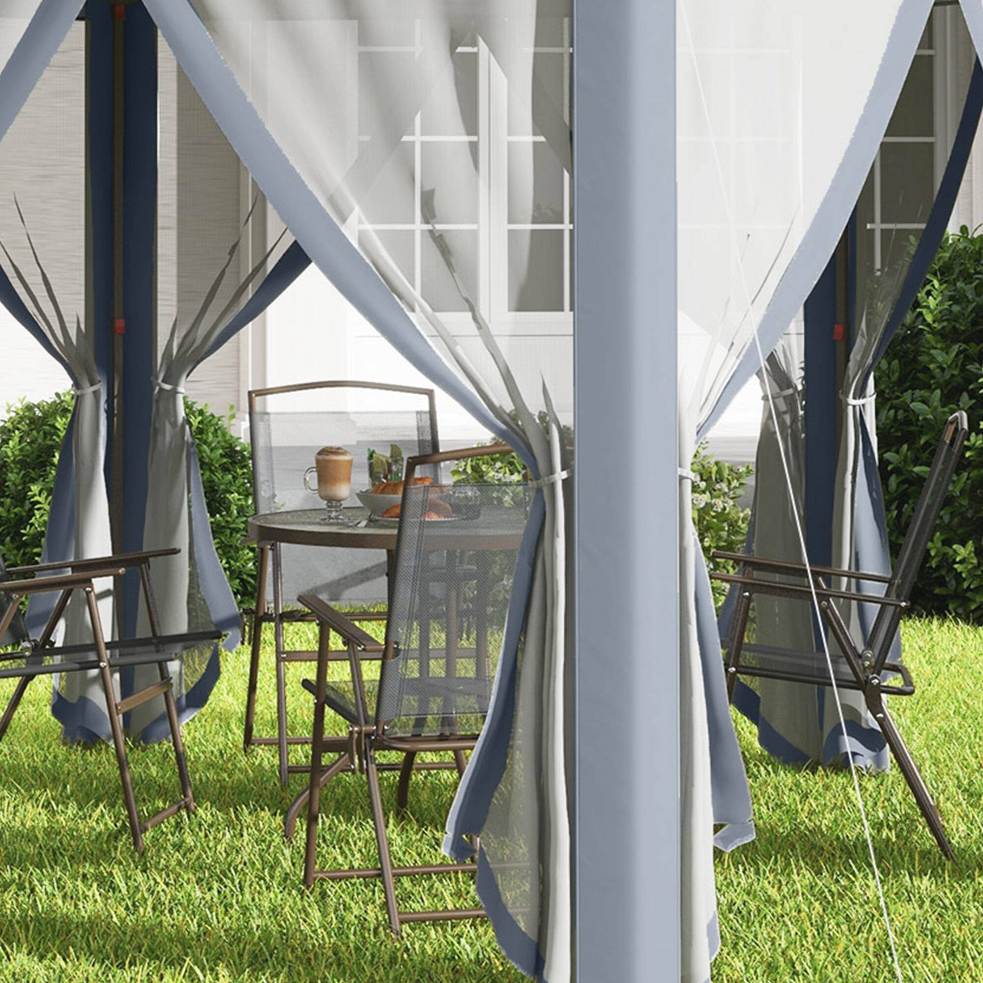 Alt View 5. Outsunny - Outsunny 13' x 13' Pop Up Gazebo, Hexagonal Canopy Shelter with 6 Zippered Mesh Netting - Gray.