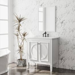 30 Inch Wide Bathroom Vanity With Ceramic Sink & Countertop, 3 Holes French Vintage Vanity Half Bath Cabinet, No Faucet