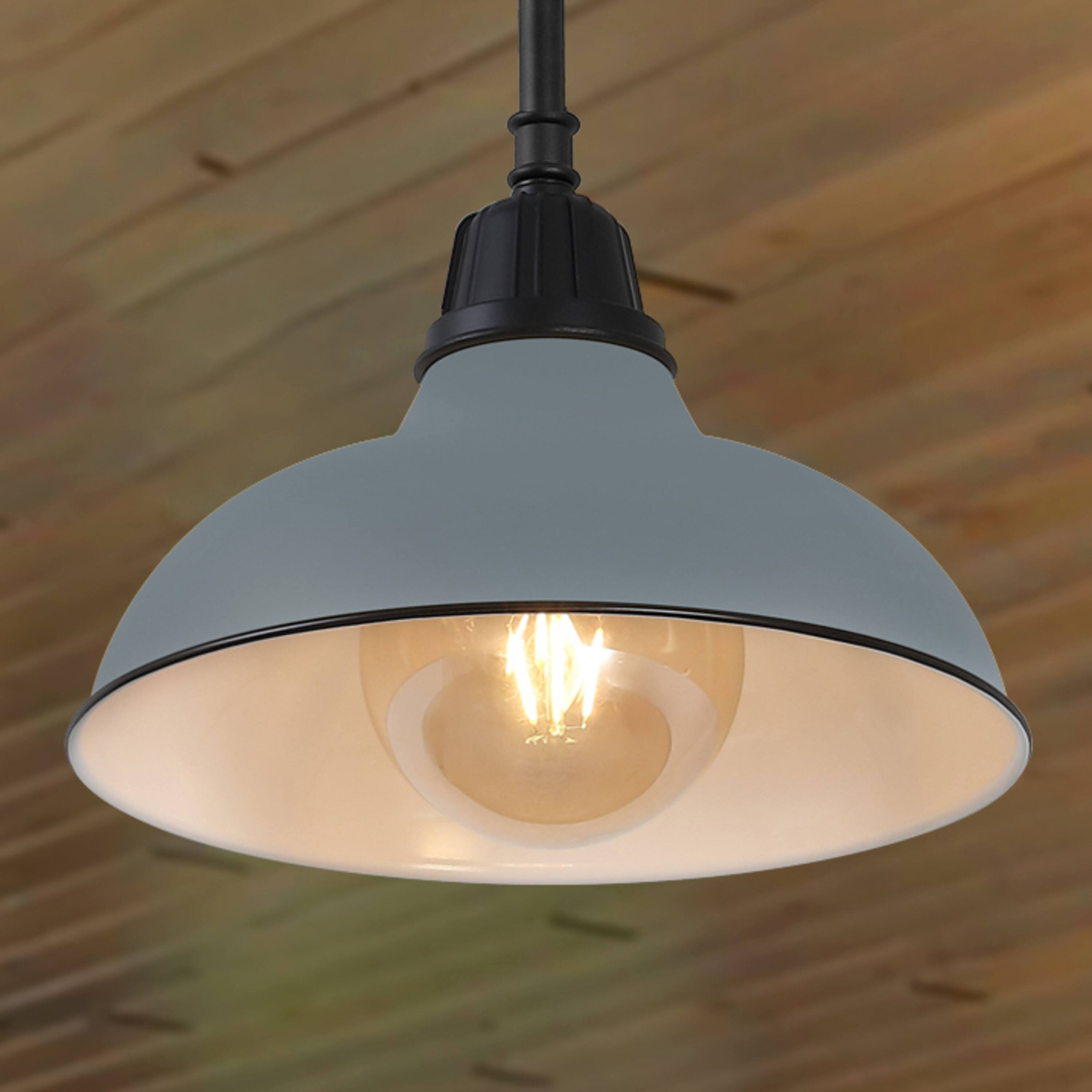 Alt View 1. Jonathan Y - Jasper 12.25" 1-Light Farmhouse Industrial Indoor/Outdoor Iron LED Pendant, Matte Silver Blue - Matte Silver Blue.