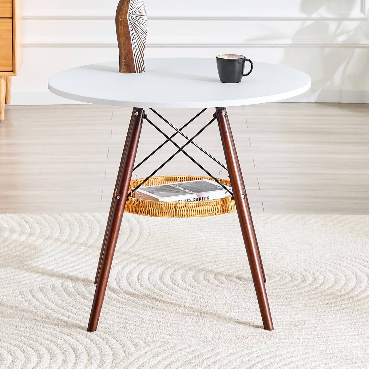 Loheer 31.5 inch Round Dining Table, White MDF Top with Walnut Solid ...
