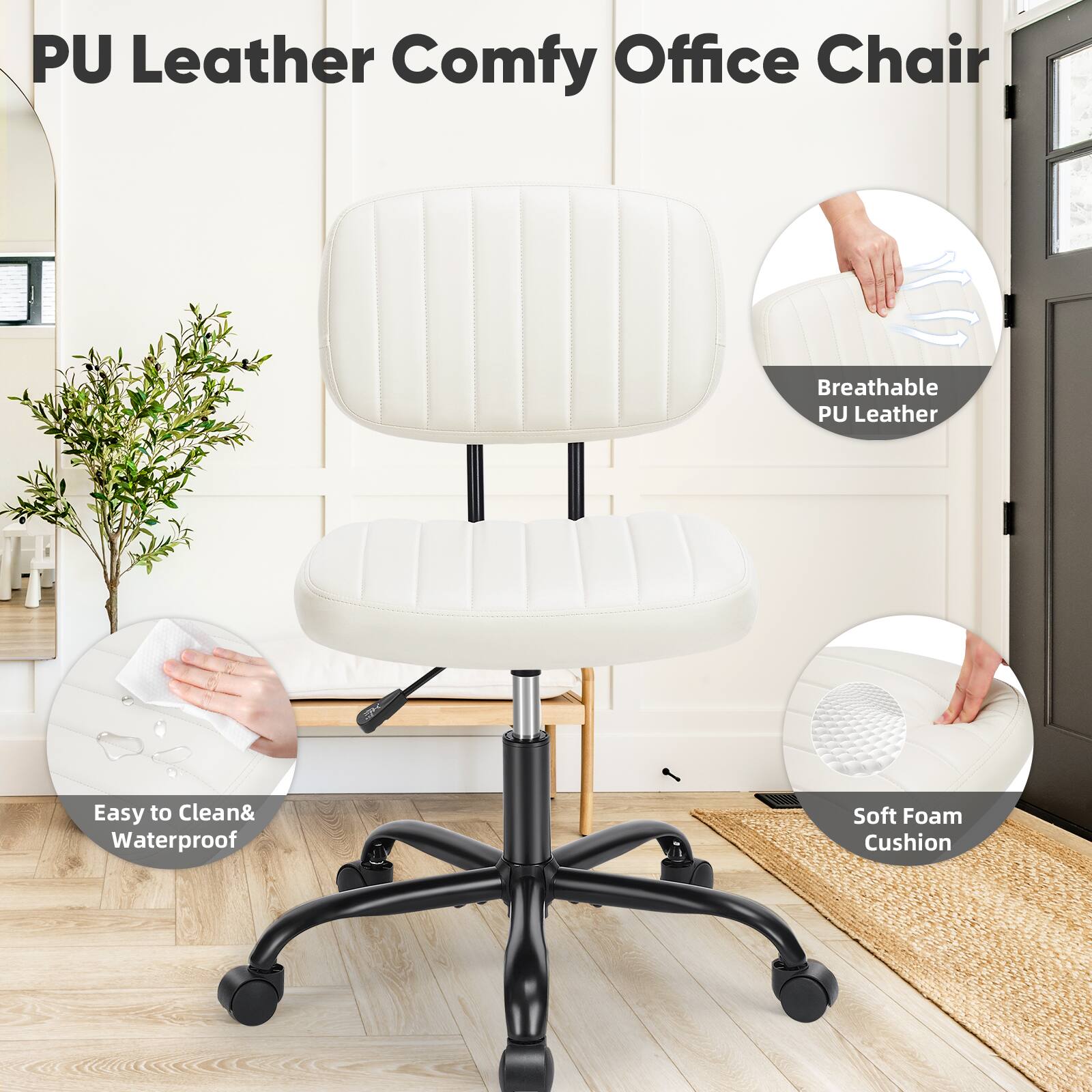 PU Leather Comfy Office Chair

- Breathable PU Leather
- Easy to Clean & Waterproof
- Soft Foam Cushion