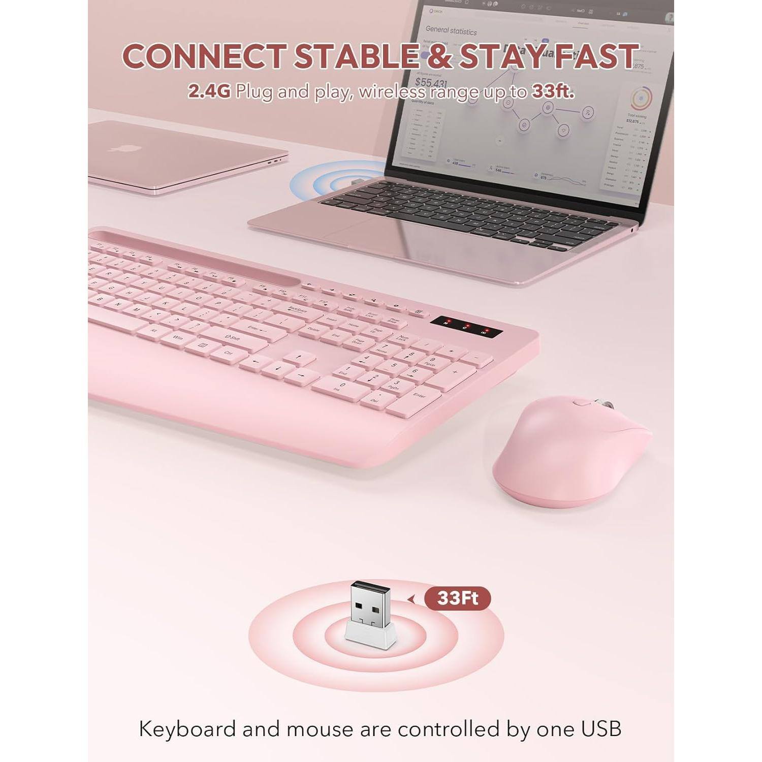 CONNECT STABLE & STAY FAST  
2.4G Plug and play, wireless range up to 33ft.  

$55.431  

General statistics  
33Ft  

Keyboard and mouse are controlled by one USB