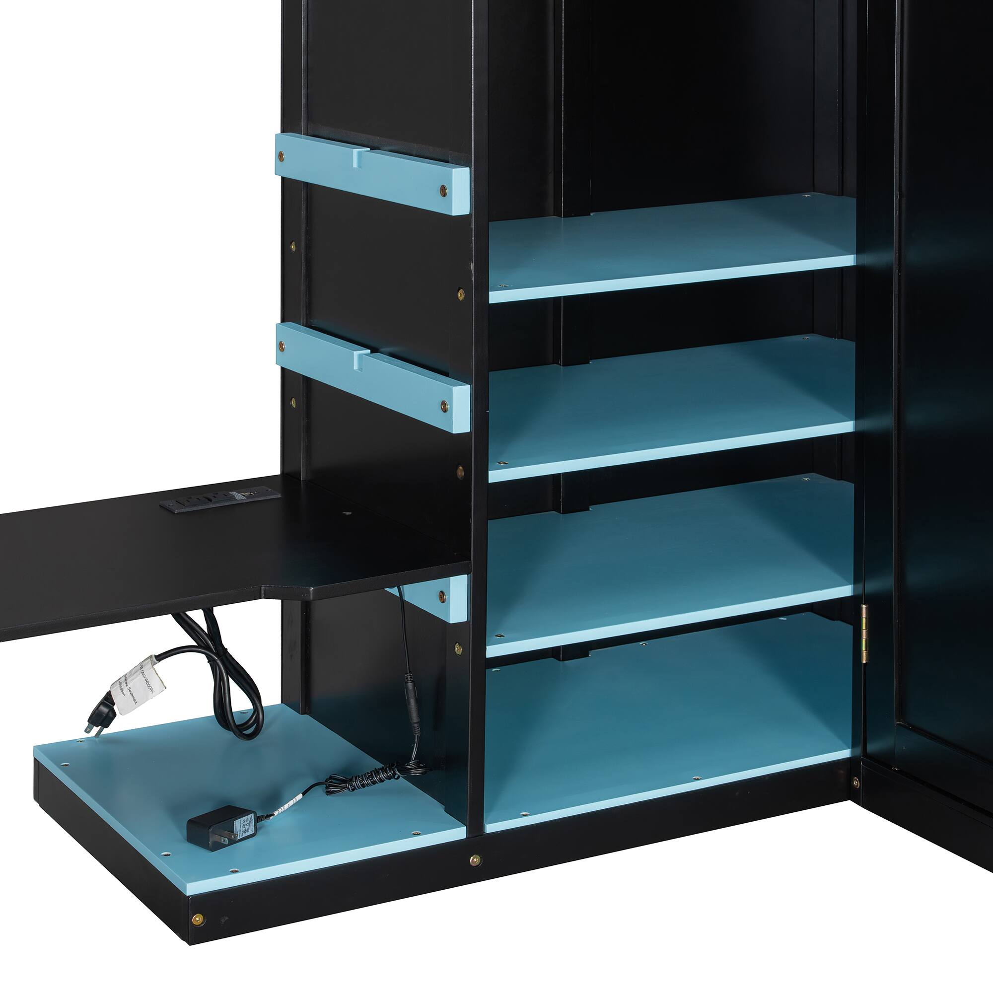 Alt View 8. Anysun - Full Size Wood Loft Bed with Desk, Multi-storage Shelves,USB and RGB Light - Blue.