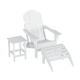 WestinTrends - Malibu 3-Piece set classic Adirondack chair with ottoman and a small coffee table (1 seater) - White