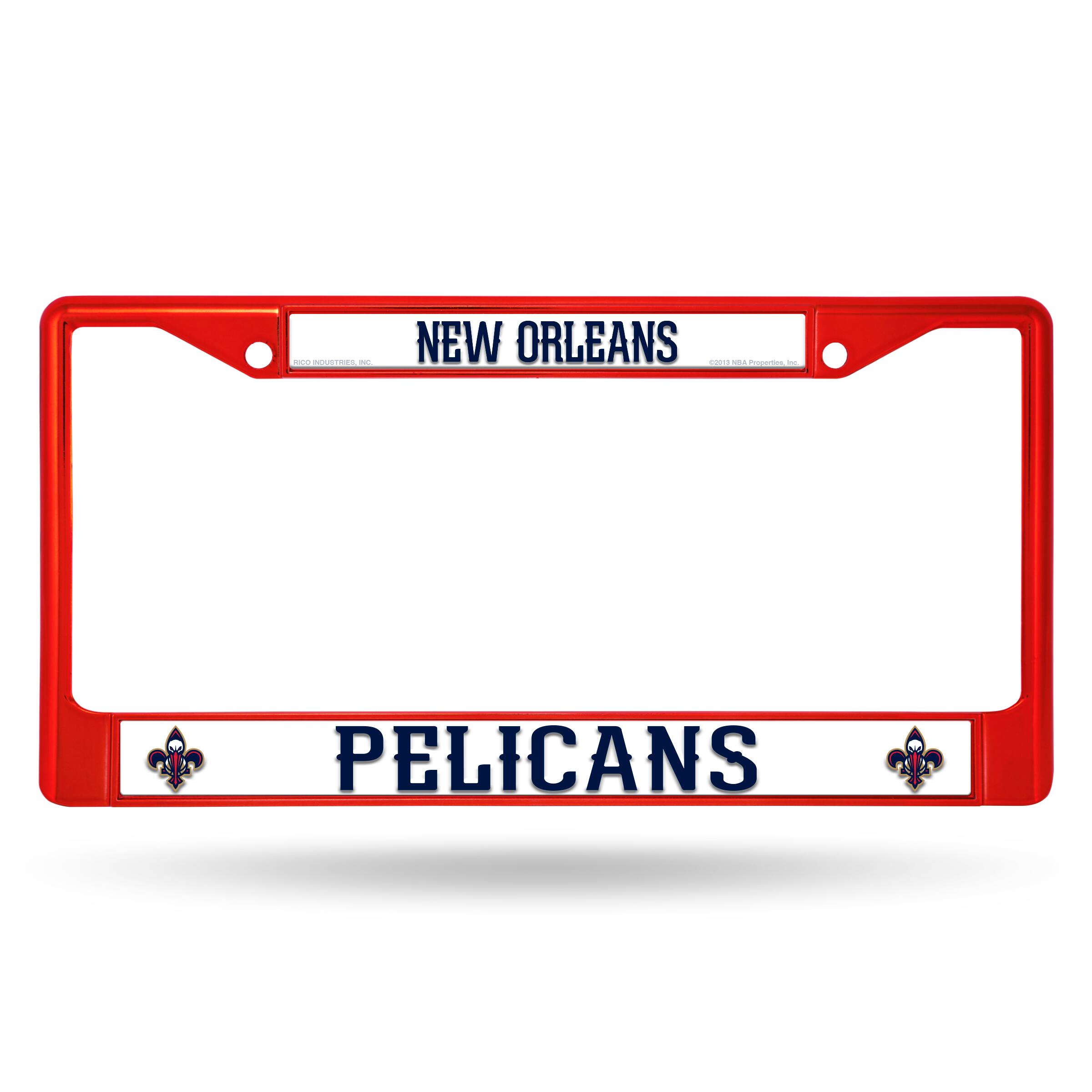 New Orleans Pelicans Chrome Metal (Red Painted) License Plate Frame