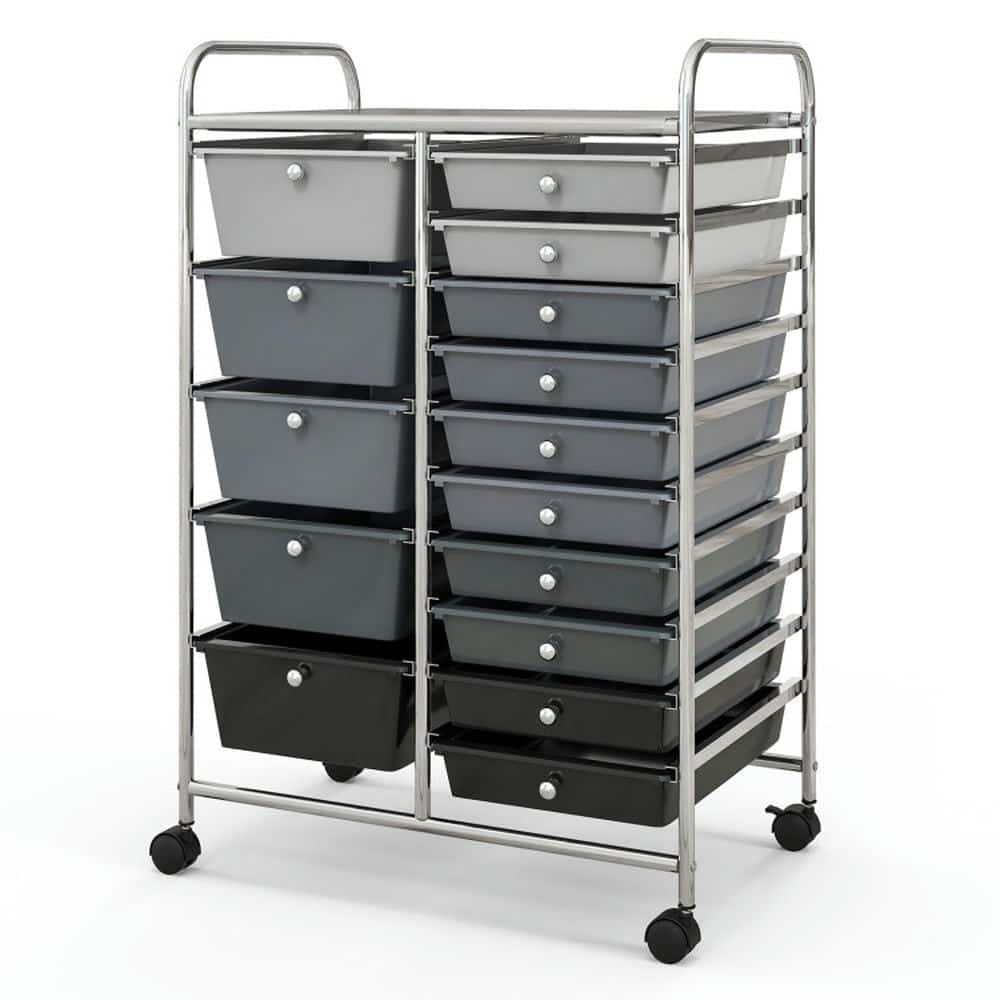 Pefilos - 15-Drawer Utility Rolling Organizer Cart Multi-Use Storage-Black & Craft Organizers and Storage, Multipurpose - Gray