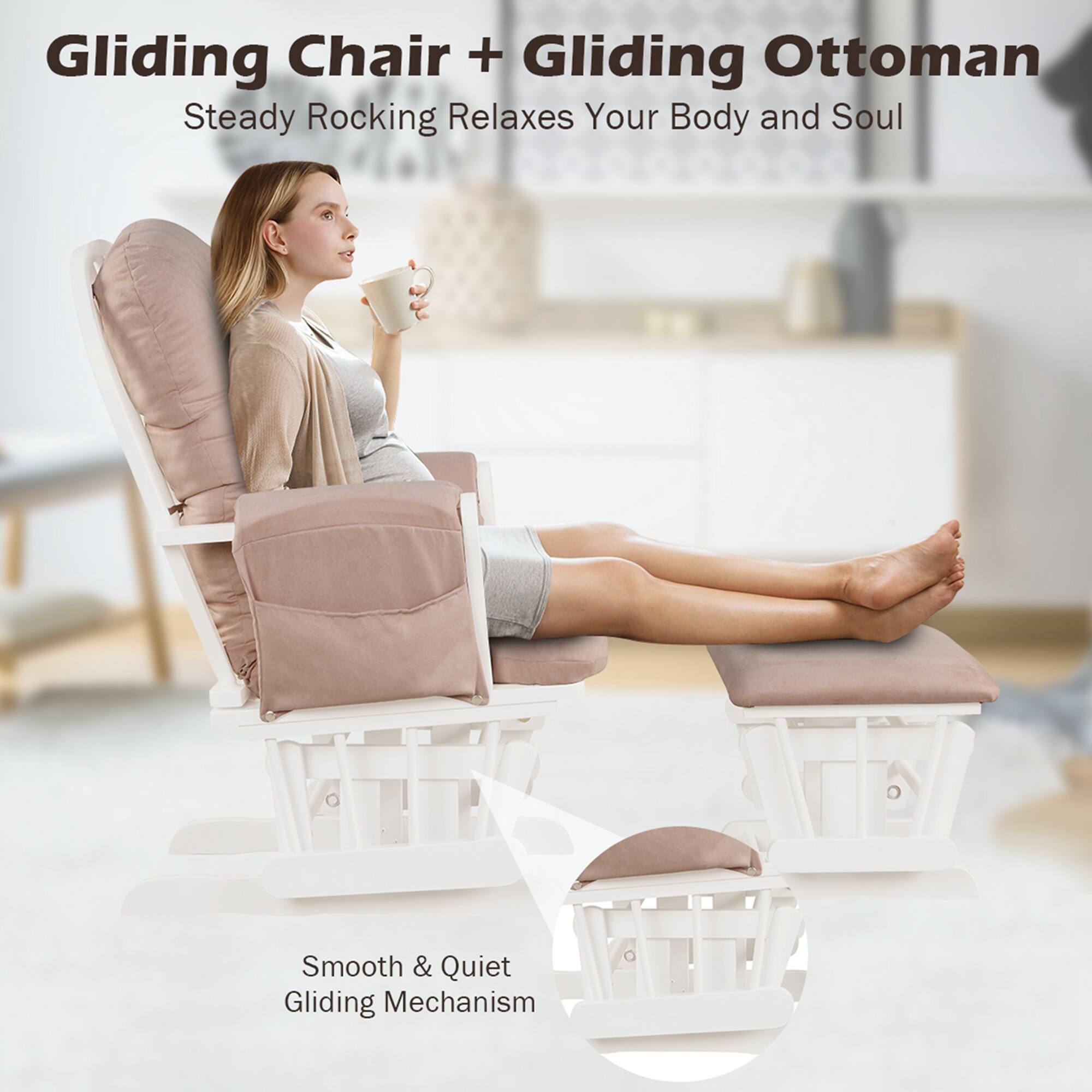 Gliding Chair + Gliding Ottoman: Steady Rocking Relaxes Your Body and Soul. Smooth & Quiet Gliding Mechanism.