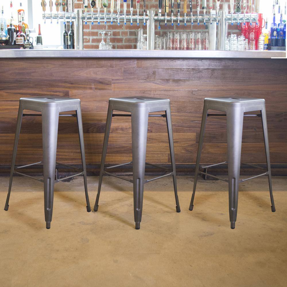 Angle. AmeriHome - Loft 30 Inch Metal Bar Stool - 3 Piece - Gunmetal.