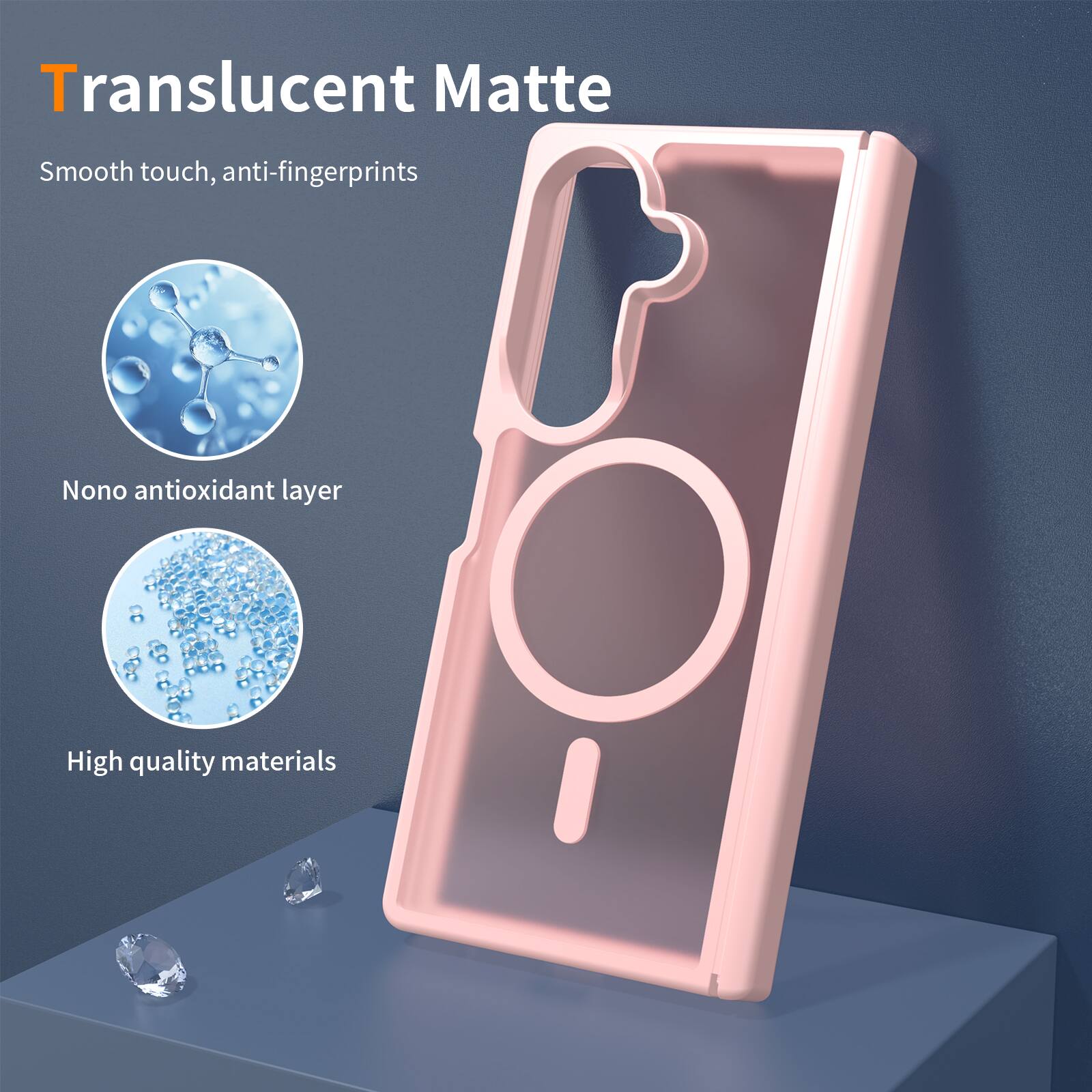 Translucent Matte  
Smooth touch, anti-fingerprints  
Nano antioxidant layer  
High quality materials