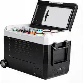 Sweet - 53QT Portable Car Refrigerator, Dual-Zone Electric Cooler, 12/24V DC & 110~240V AC for Truck/Van/RV/SUV/Travel/Camping - Black