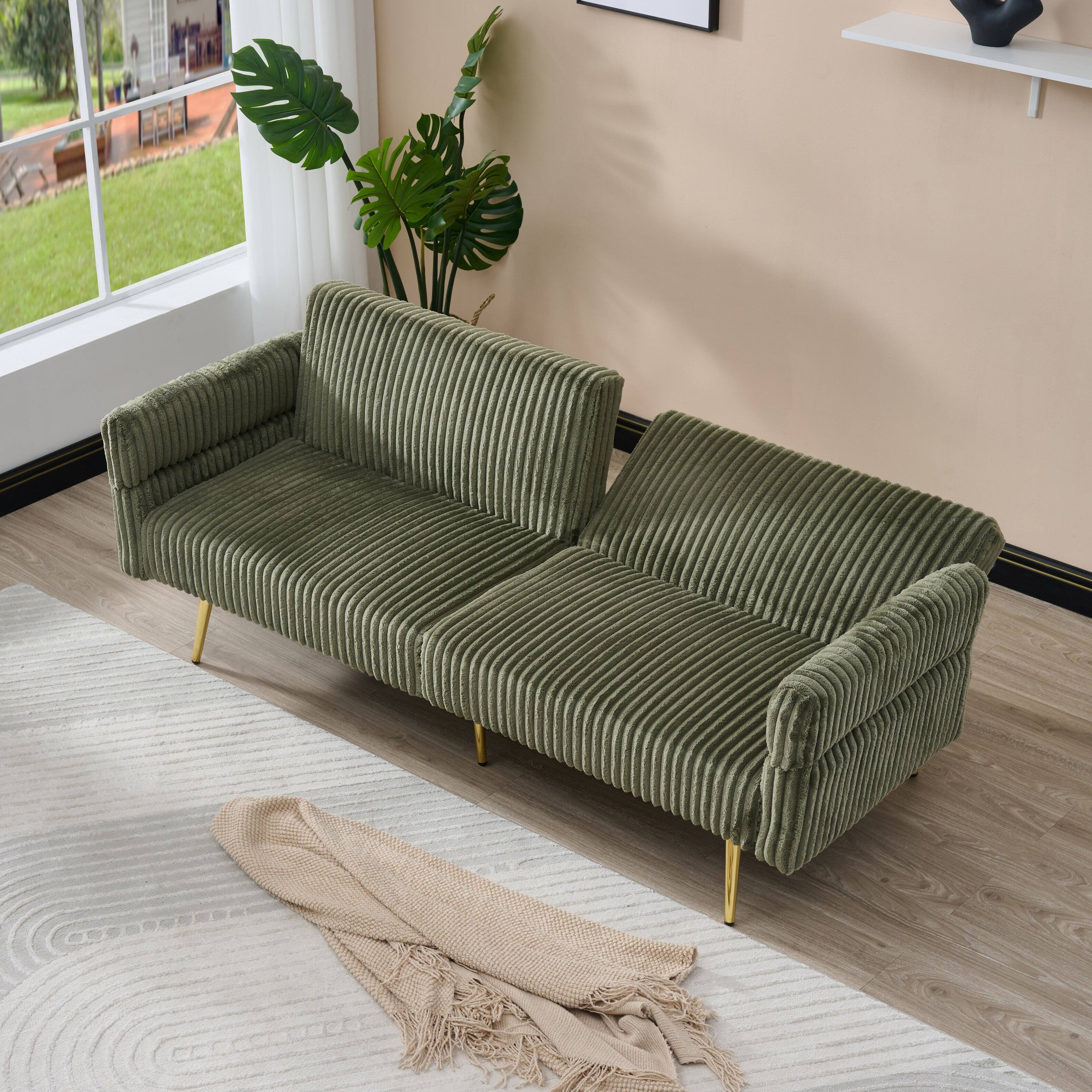 Back. Tiramisubest - 79 inch corduroy sofa bed,foldable double sofa bed with folding armrests,suitable for living room and small space,Green - Green.
