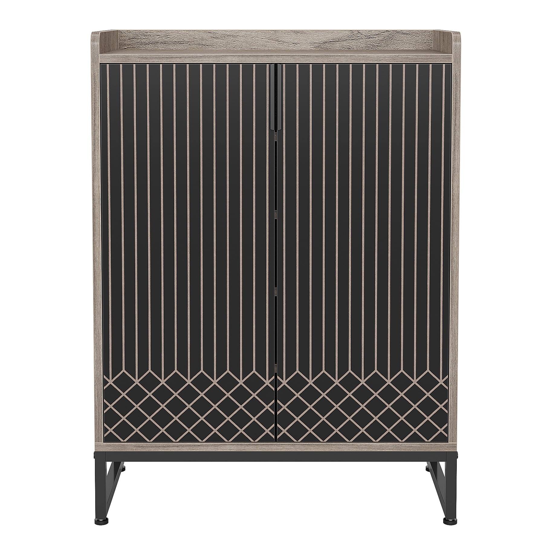 Front. Kadyn - Kadyn Shoe Storage Cabinet, Contemporary Diamond Pattern Shoe Cabinet - 29.52"W x 41.34"H for Easy Organization, Brown - Gray.