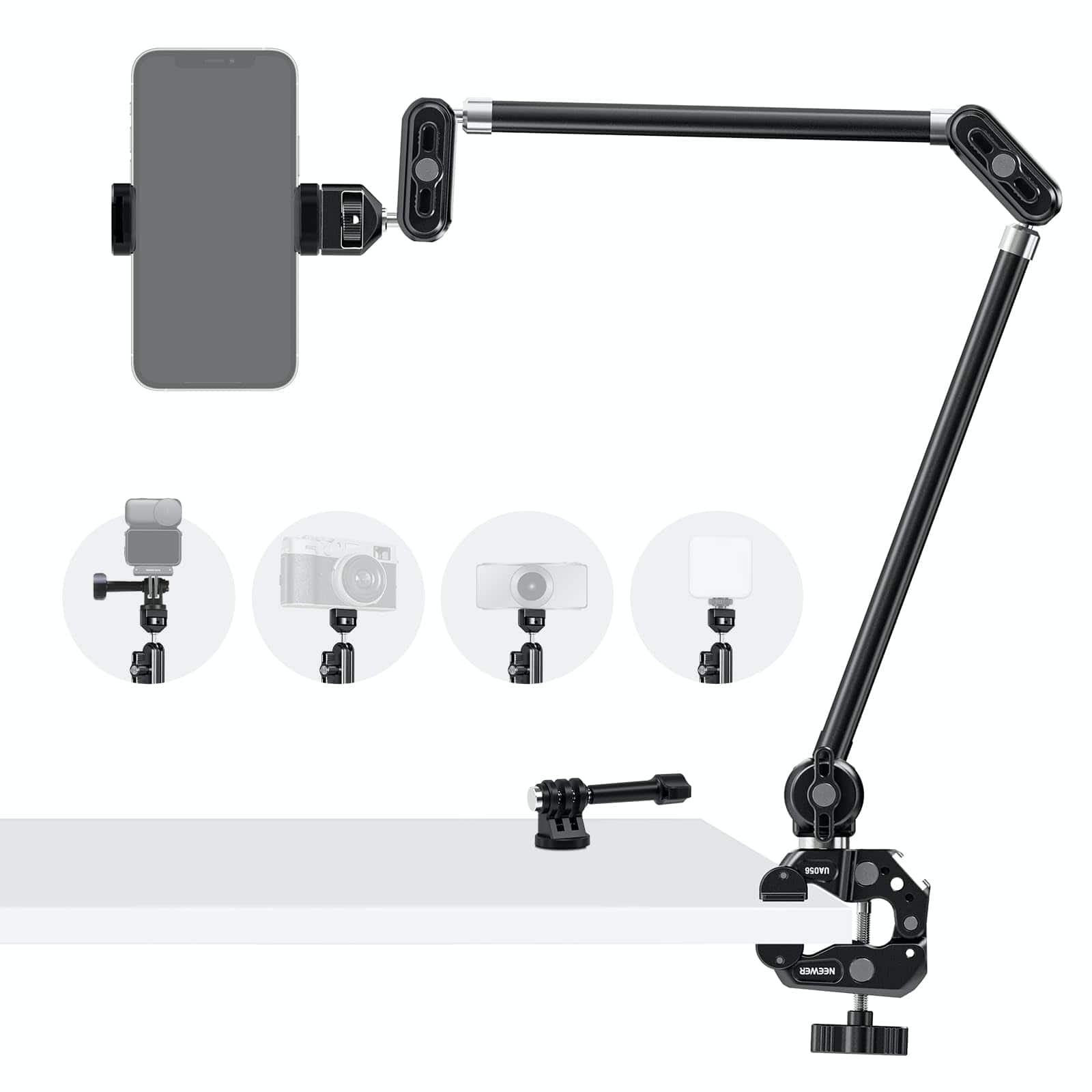 Neewer - 30" Magic Arm with Super Clamp - Overhead Desk Mount for Camera, Phone, Mic & GoPro